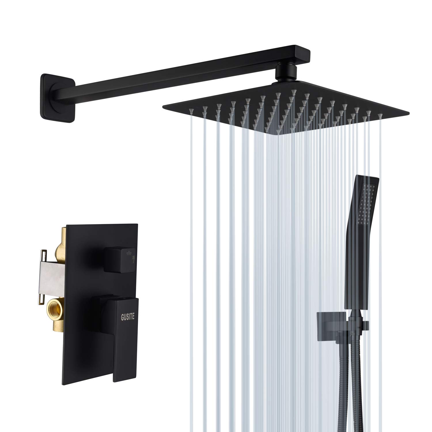 GUSITE Matte Black Rain Shower System - 8