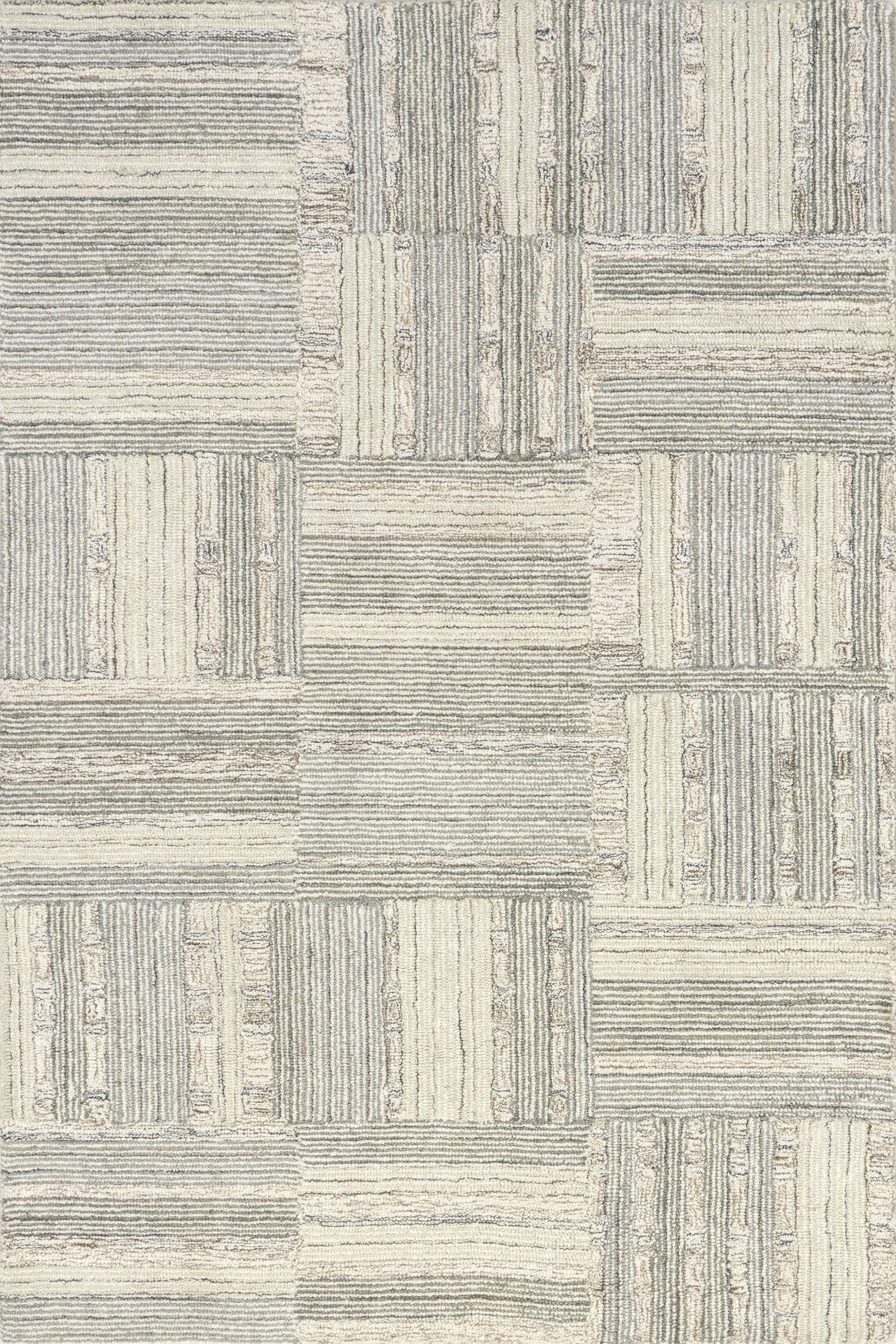 Deco Striped Tile Rug - Soft Non-Slip Area Rug in Light Grey for Living Room, Bedroom & Dorm Decor