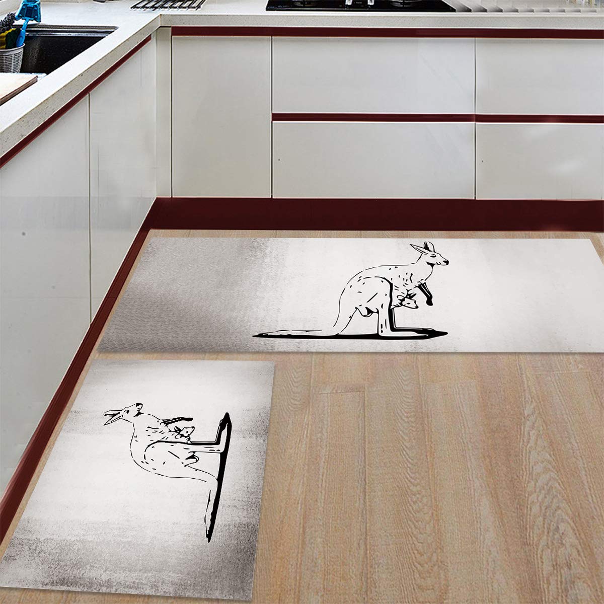 Teamery Non-Slip Kitchen Rugs and Mats Set of 2 - Cushioned Comfort Runner for Living Room, Bathroom & Standing Desk - Kangaroo Mom and Child Design - Perfect for Entrance, Home Decor, and High-Traffic Areas