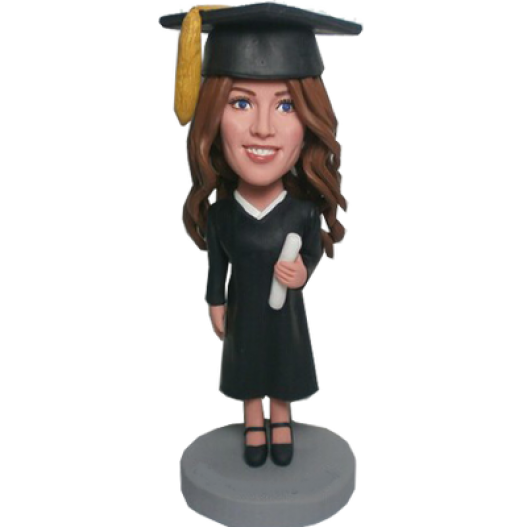 Custom Graduation Girl Bobblehead with Hat - Personalized Graduation Gift for Her - Perfect for Graduation Party Decor, Office Desk Display & Celebration Souvenirs
