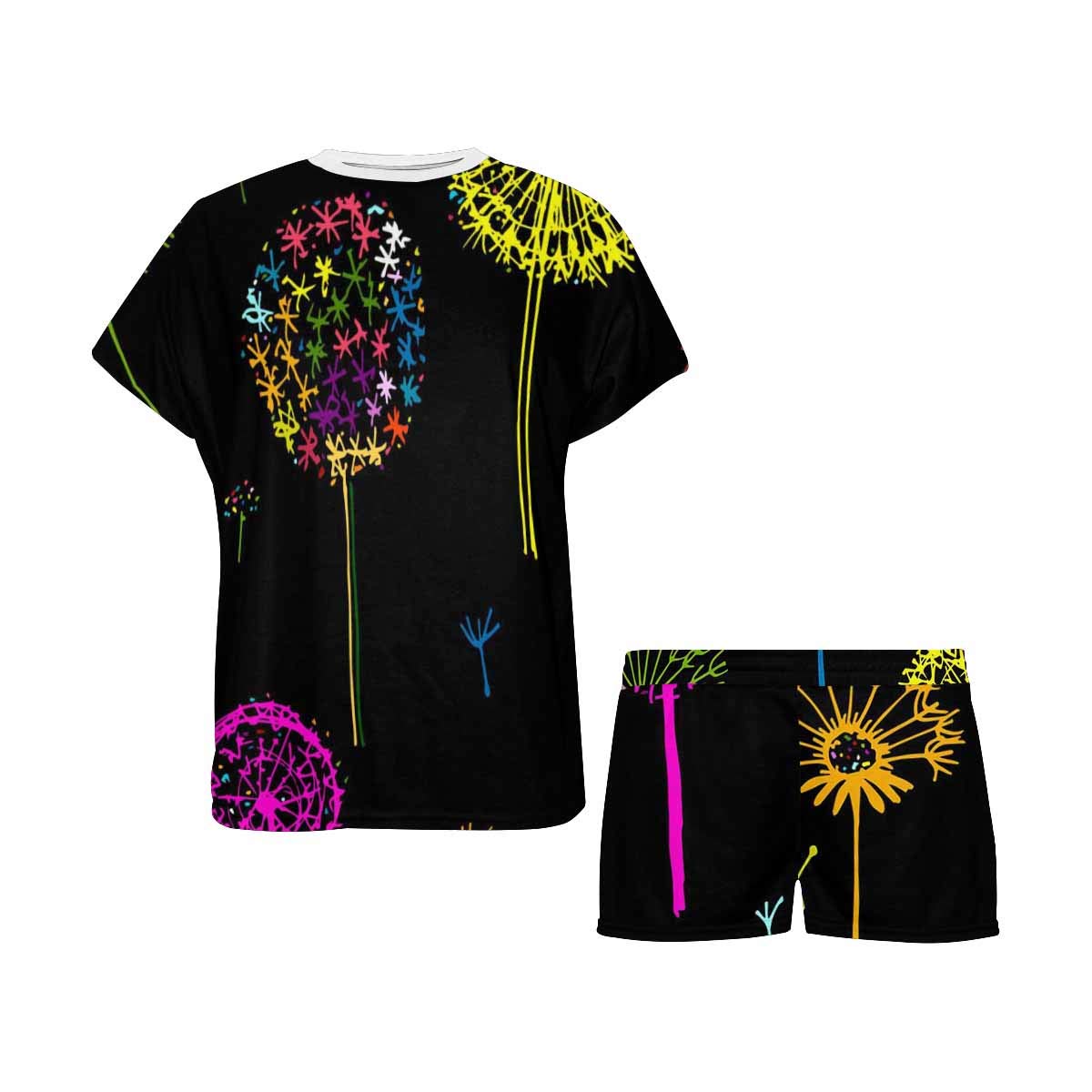 **InterestPrint Colorful Dandelion Floral Women's Lightweight Pajama Set - Soft Summer Sleepwear Shorts & Top for Lounge, Vacation & Relaxation**