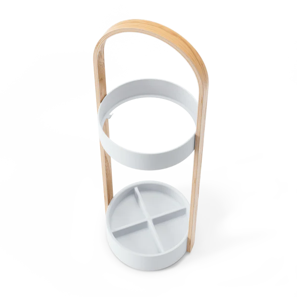 Bellwood Umbrella Stand - White & Natural Wood - Stylish Entryway Organizer for Home & Office Decor