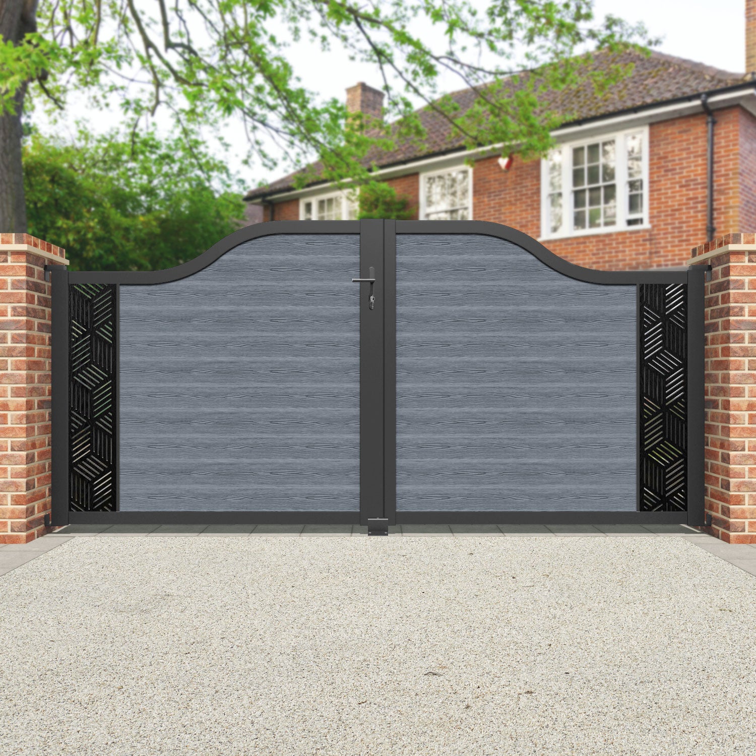 Classic Cubed Curved Top Driveway Gate in Anthracite - Durable End Screen Design for Enhanced Privacy & Security | Perfect for Residential & Commercial Properties