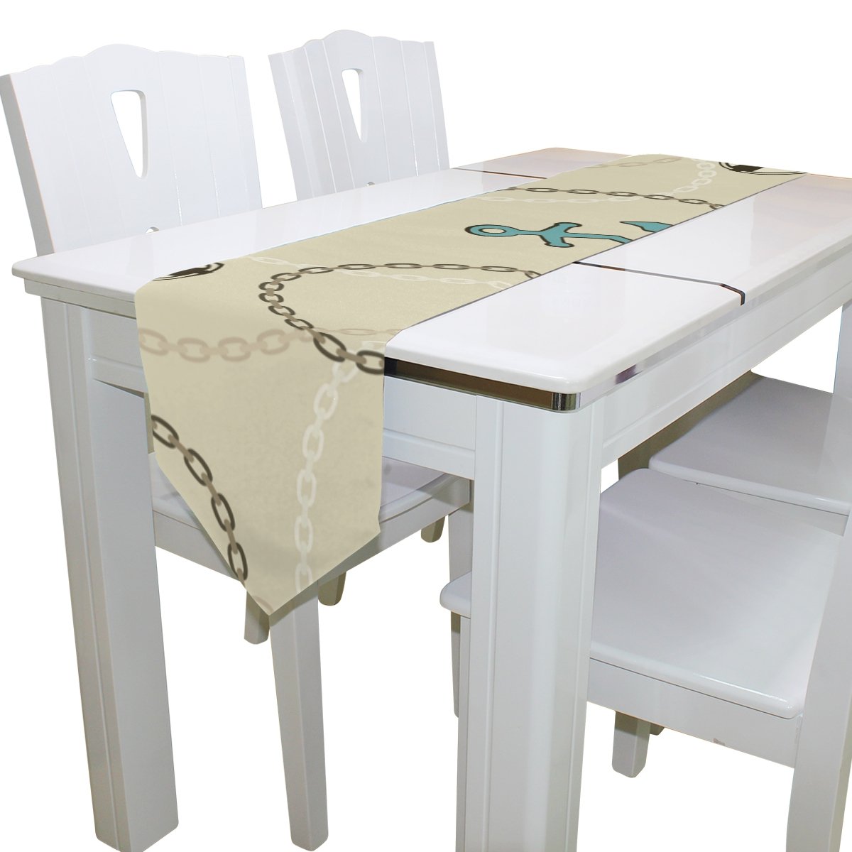 Imobaby Blue Marine Anchors Nautical Table Runner - 13x90 Inch Long Rectangle Placemat for Dining Table, Kitchen, Office, Wedding & Party Decor - Waterproof Tablecloth for Coastal & Beach Theme Events
