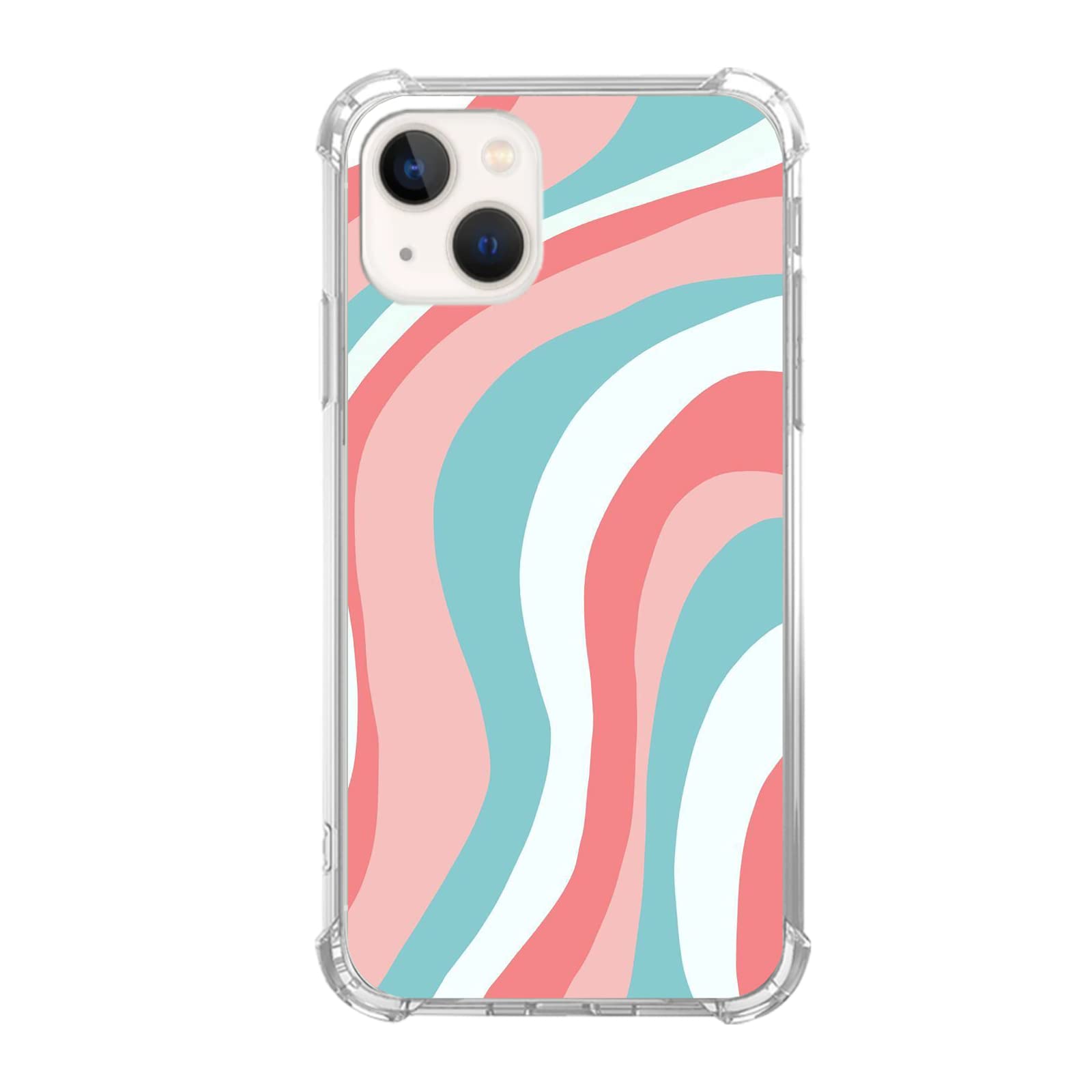 Pastel Aesthetic Peachy Green White Fluid iPhone 13 Case - Minimalist Abstract Art TPU Bumper Cover | Cute Protective Phone Case for Women Girls - Perfect for Daily Use, Travel & Gift Giving