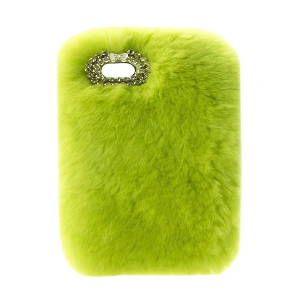 Luxury Bling Diamond Bowknot Furry Case for iPad 6/Air 2 - Winter Warm Beaver Rex Rabbit Fur Cover (Fruit Green) | Perfect for Travel, Home & Office Use