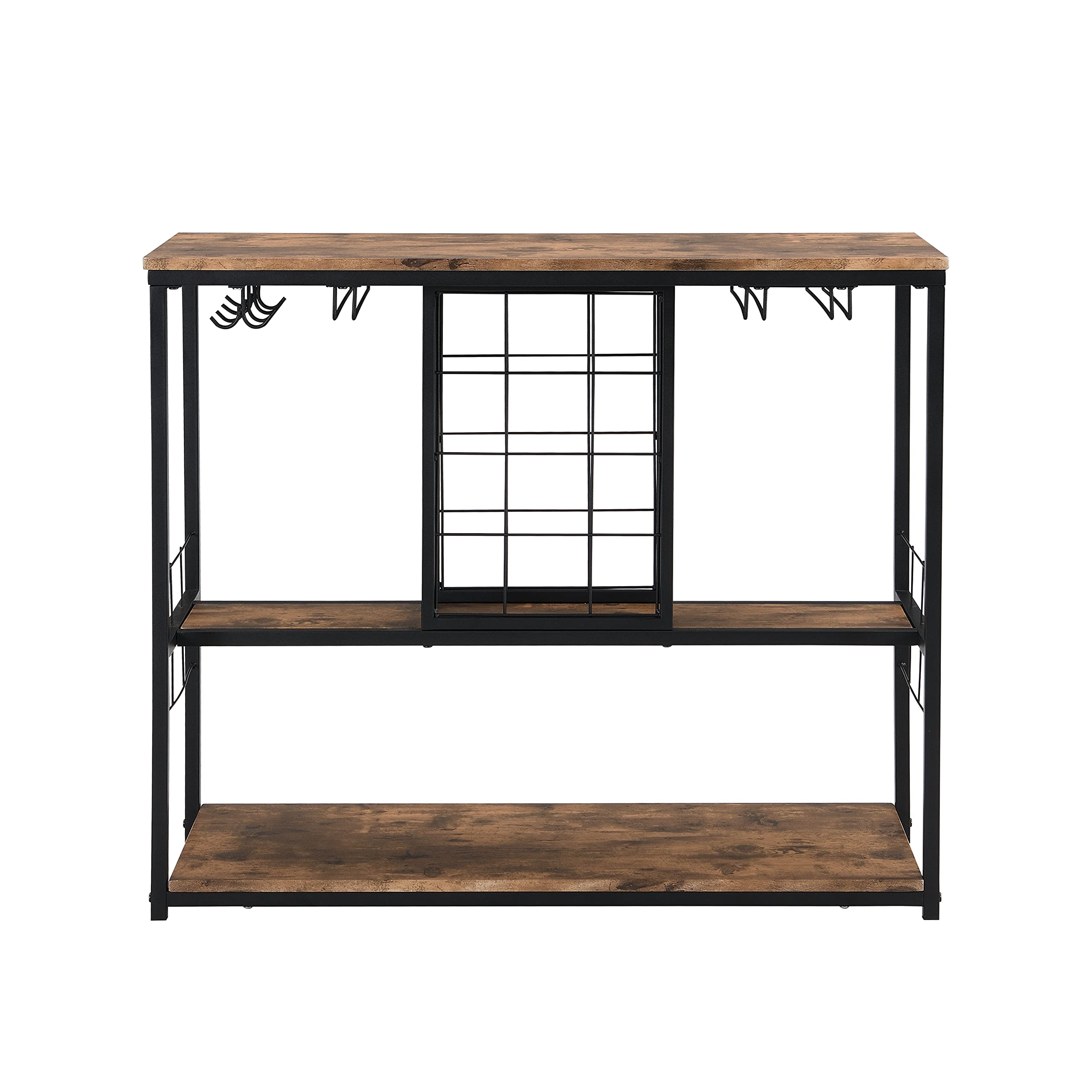 CONROVER 6-Bottle Wine Rack Cabinet - 3-Tier Rolling Storage Cart with Glass Holder | Industrial Wine Display Shelf for Kitchen, Bar & Dining Room | Space-Saving Wine Storage Solution