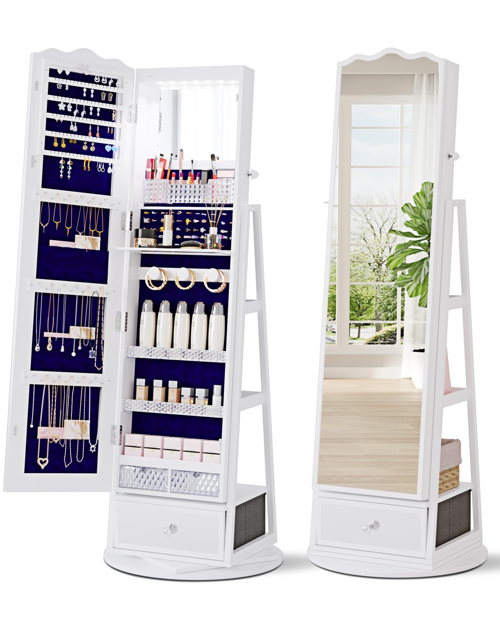 360° Rotating Jewelry Armoire with 53
