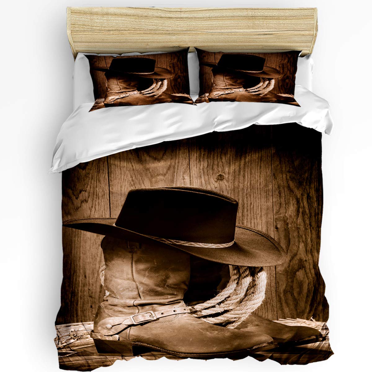 Smile Sunflower King Size Bedding Set - Super Soft Duvet Cover for Kids, Girls & Boys - Western Cowboy Hat & Shoes Retro Pattern - Includes 1 Duvet Cover & 2 Pillowcases - Perfect for Kids' Bedrooms, Themed Decor & Cozy Sleep