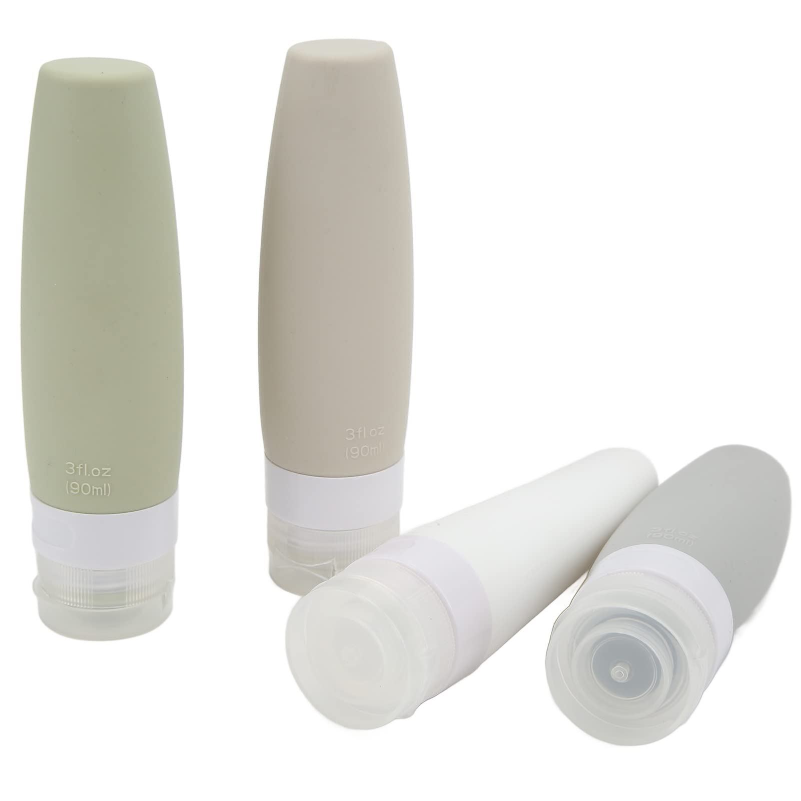 AMONIDA 4Pcs Silicone Travel Bottles Set - 90ml Leakproof Squeezable Containers for Shampoo, Lotion & Toiletries | Perfect for Air Travel, Gym & Vacation Essentials