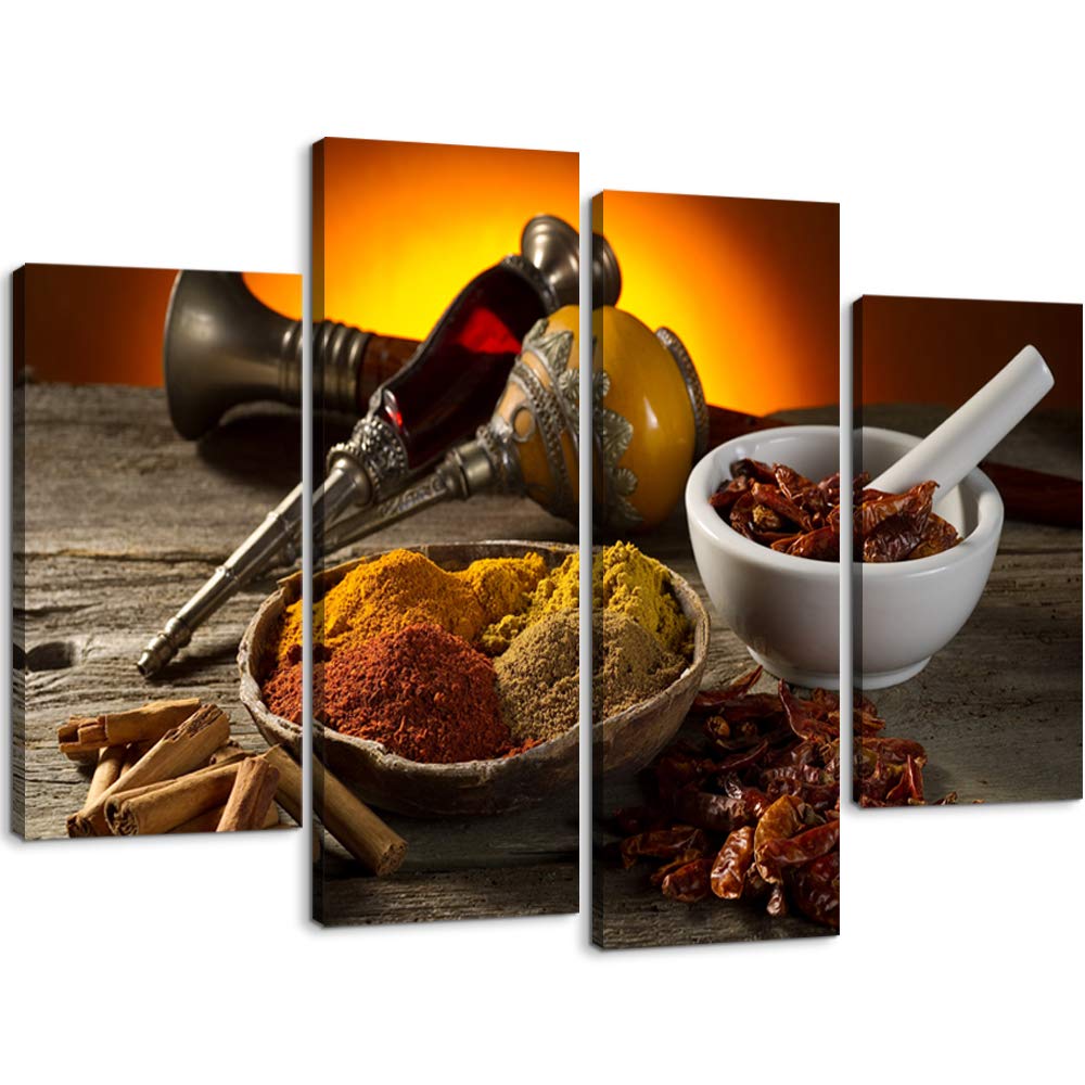 YOUHONG 4-Piece Kitchen Wall Art - Spices Canvas Painting for Rustic Decor | Ready to Hang for Home & Kitchen