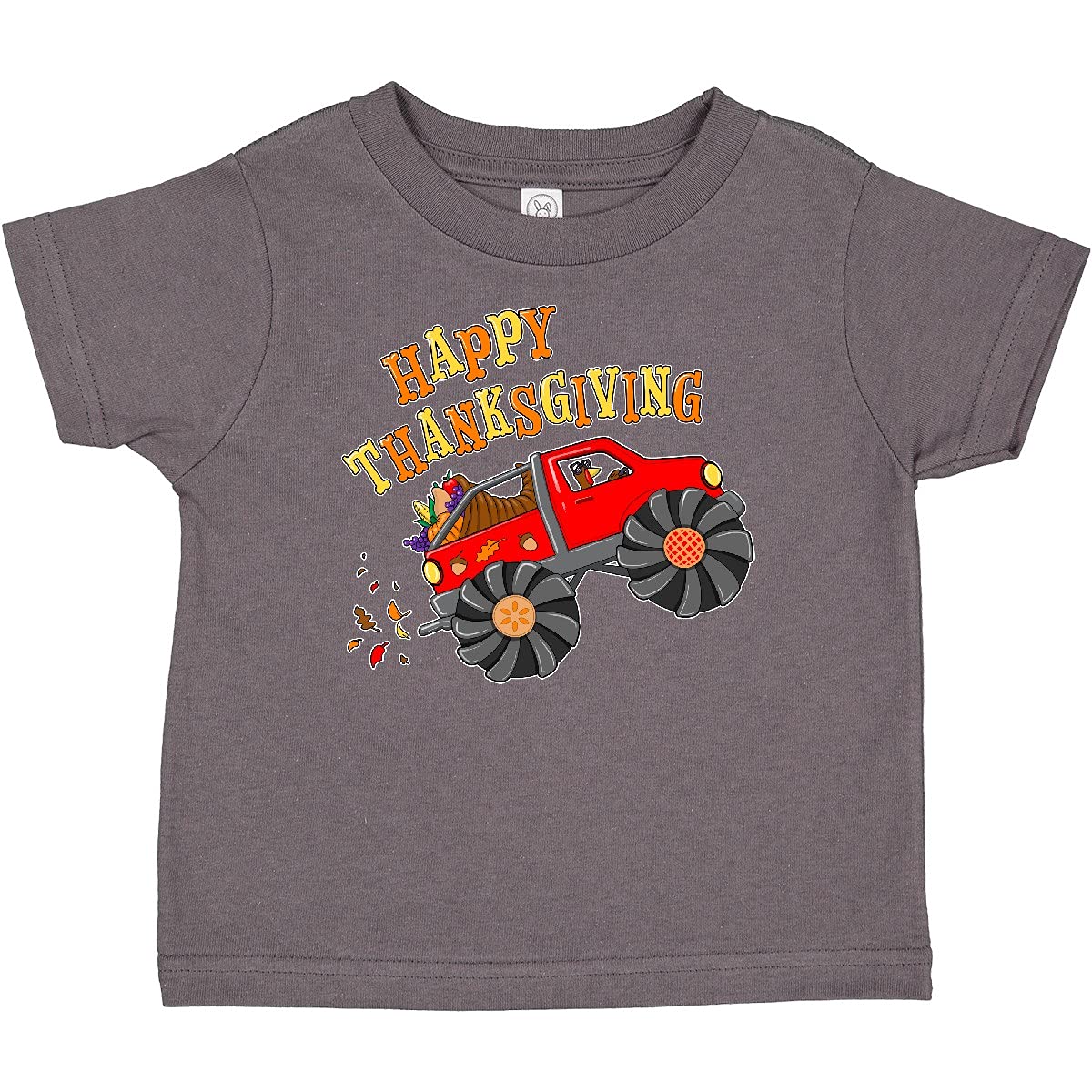 Inktastic Happy Thanksgiving Monster Truck with Turkey and Food Graphic Baby T-Shirt - Cute Holiday Outfit for Infants & Toddlers - Perfect for Family Gatherings, Thanksgiving Photos & Festive Celebrations