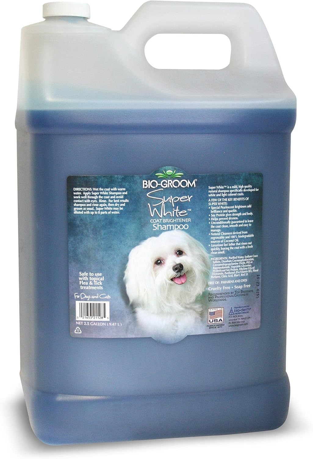 Bio-Groom Super Whitening Dog Shampoo - Cruelty-Free Brightening Pet Shampoo for Dogs & Puppies | Made in USA | 2.5 Gallon Dog Bathing & Grooming Supplies | Perfect for Show Dogs, White Coats & Regular Bathing