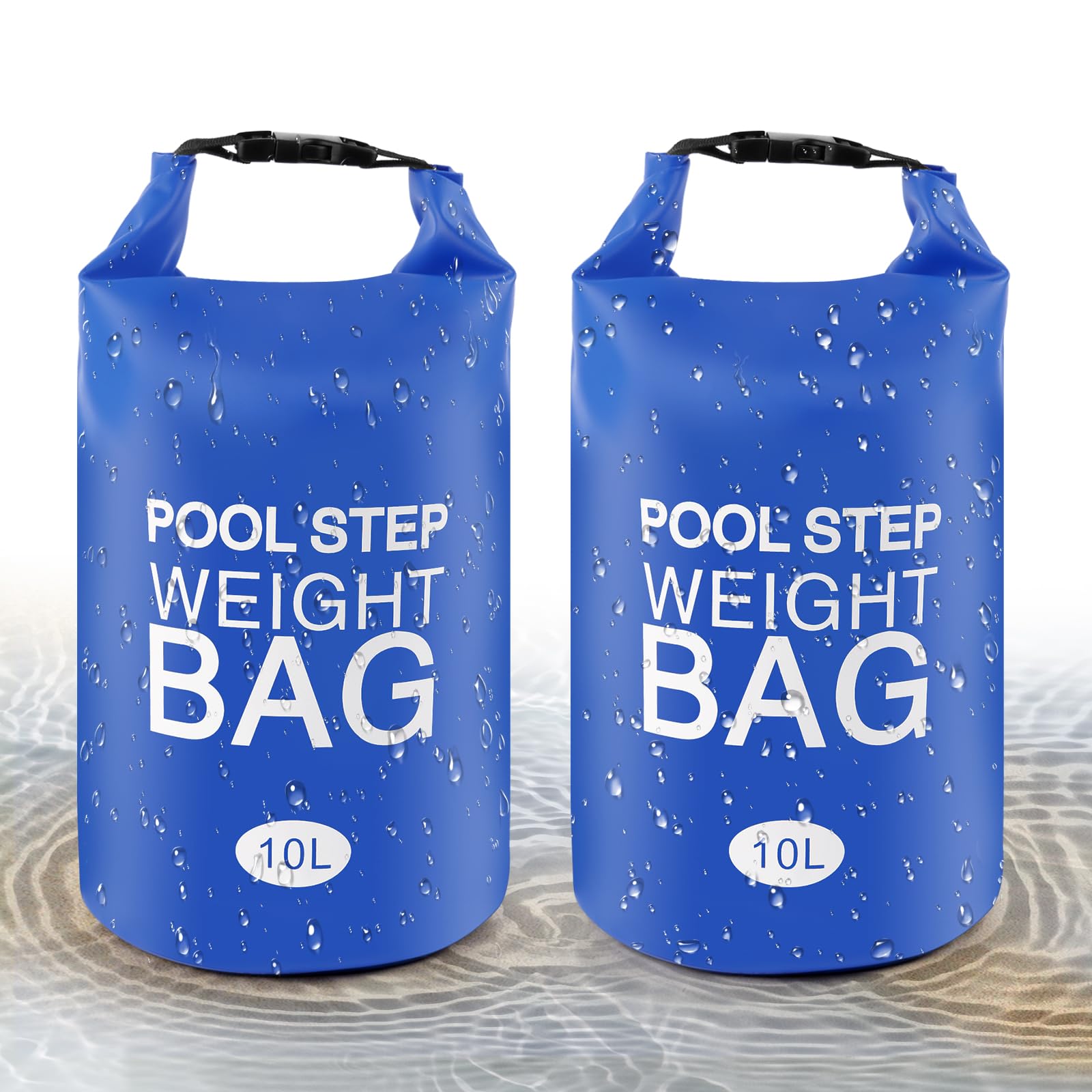2 Pack Universal Pool Step Weights - 250D PVC Waterproof Swimming Pool Ladder Weights 10L, Durable Above Ground Pool Ladder Sand Bags for Stability, Foldable Pool Stair Weights for Easy Storage - Perfect for Inground & Above Ground Pools (Blue) - Use for Securing Pool Ladders, Preventing Floating & Enhancing Safety During Swimming