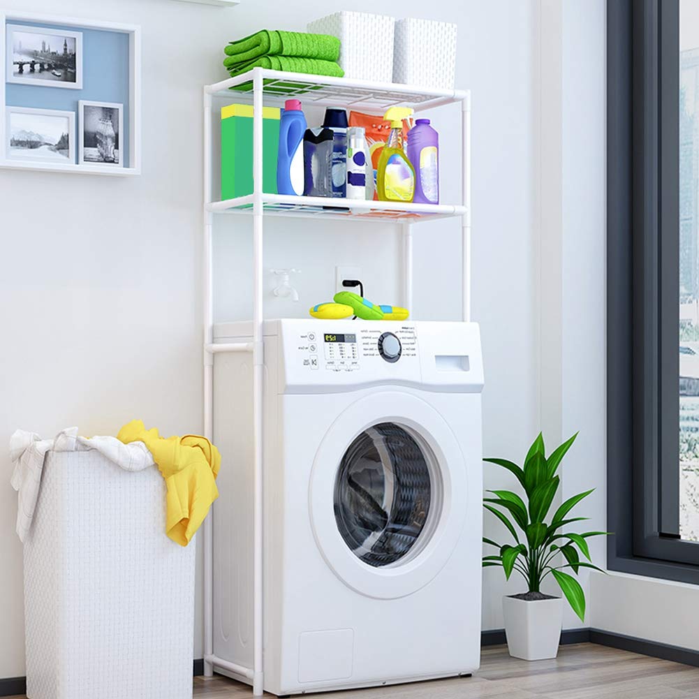 Zerodis 2-Tier Over-The-Toilet Storage Shelf | Space-Saving Bathroom Organizer Rack | Perfect for Toilet Paper, Towels & Beauty Products | Ideal for Small Bathrooms & Laundry Rooms (Fits Washing Machines)