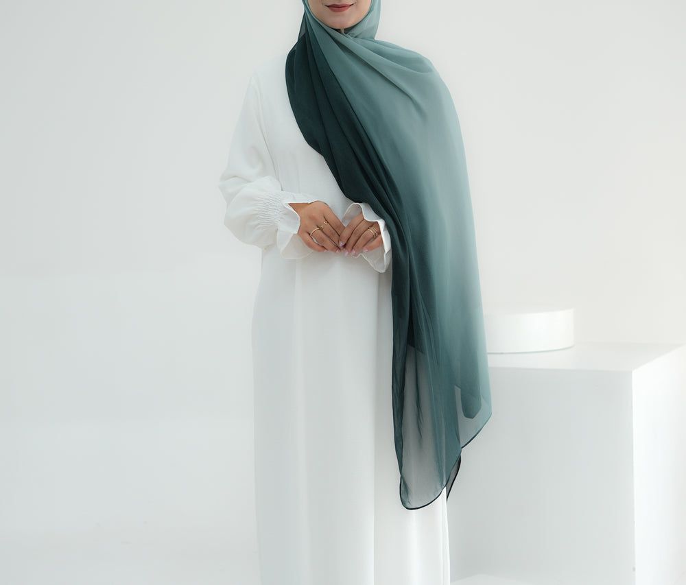Premium Chiffon Emerald Ombre Rectangular Hijab Scarf - Elegant & Breathable for Daily Wear, Prayer, and Special Occasions
