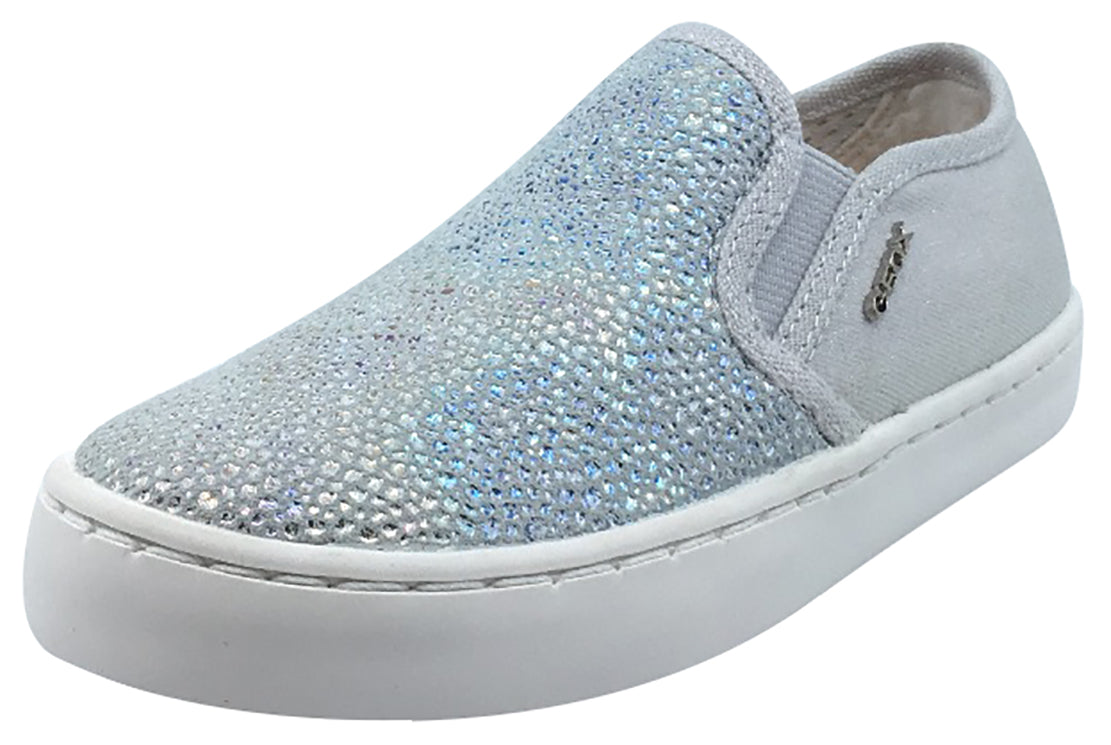 Geox Girl's Kilwi Grey and Silver Slip-On Sneakers - Lightweight Comfort Shoes for School, Play & Everyday Wear