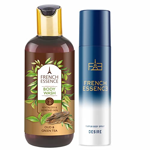 French Essence Combi Pack - Oud & Green Tea Scented Body Wash + Aluminum-Free Deodorant (420ml) | Luxury Bath & Body Care Set for Men & Women | Perfect for Daily Shower, Gym & Travel