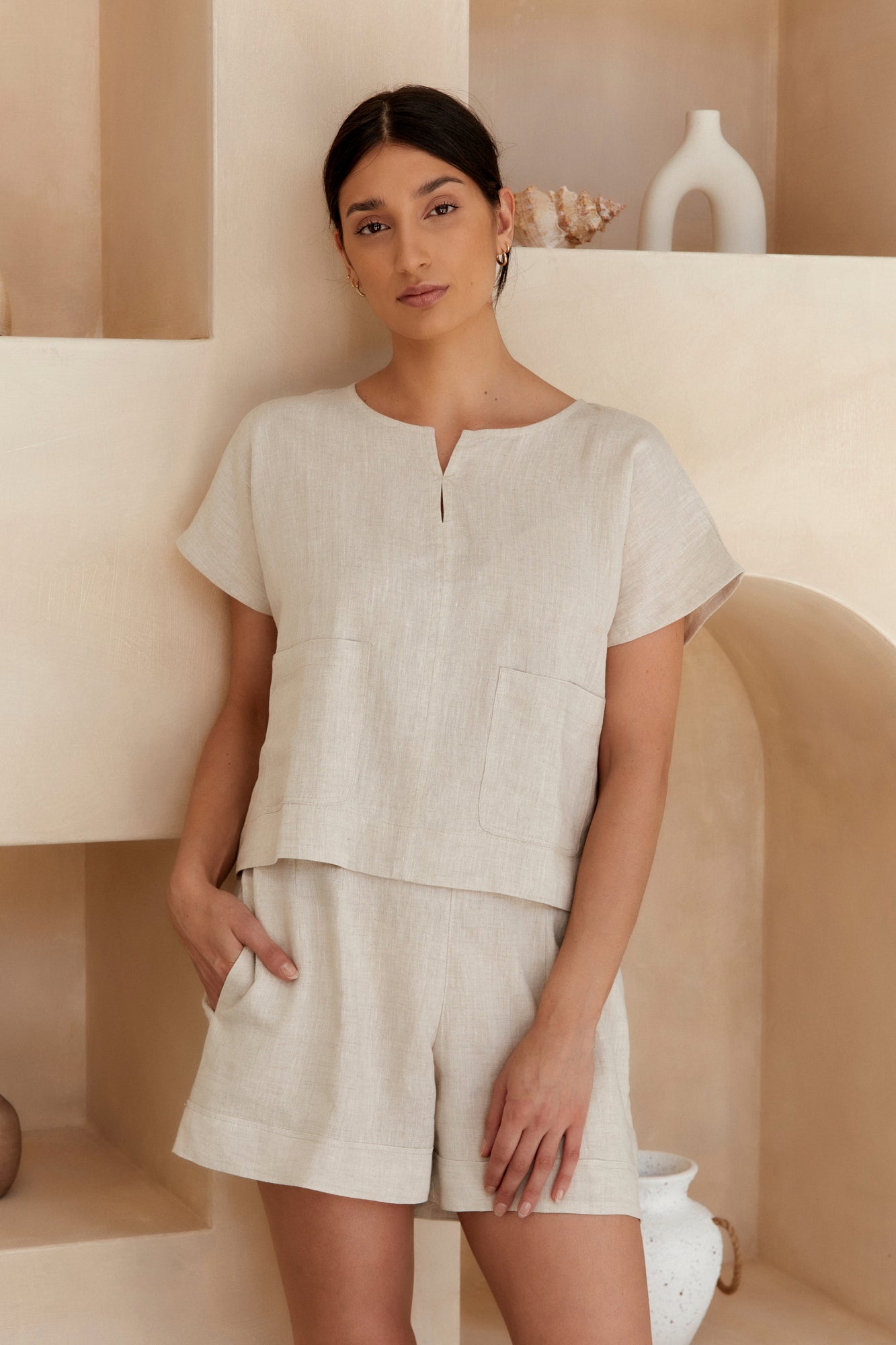 Zoe Women's Linen Blouse - Breathable Natural Fabric Summer Tops for Casual Wear & Beach Outfits