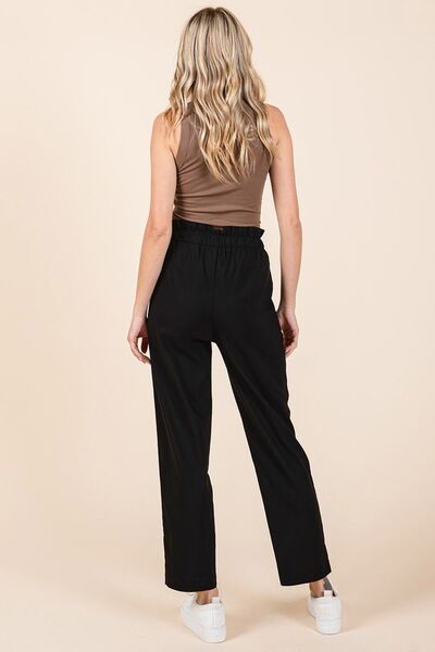 Mittoshop High Waist Paperbag Tapered Straight Pants for Women - Casual Office Wear & Everyday Comfort