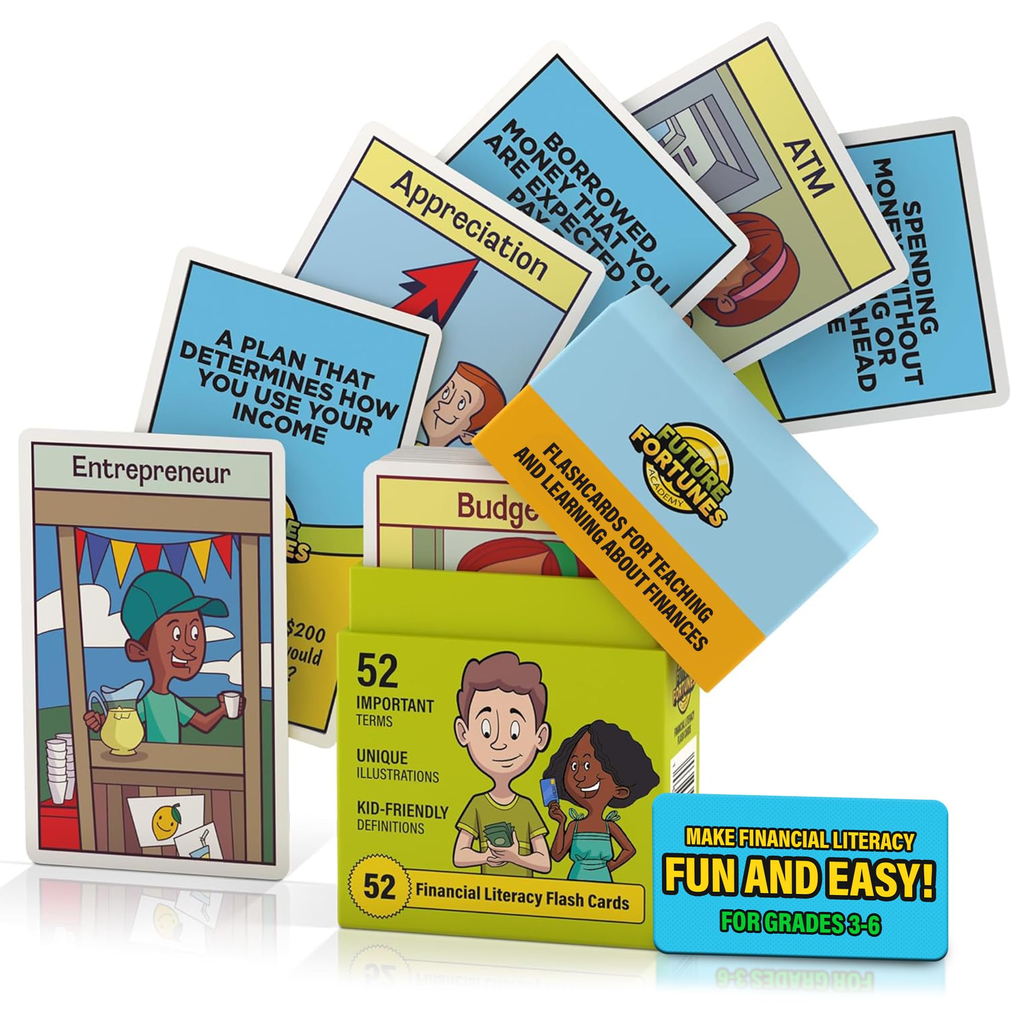 Financial Literacy Flash Cards for Kids - 52 Money Management Educational Game Cards - Learn Cash Flow, Stocks, Savings & Budgeting - Perfect for Middle School Students & Homeschooling - Great Classroom & Family Game Night Learning Resource