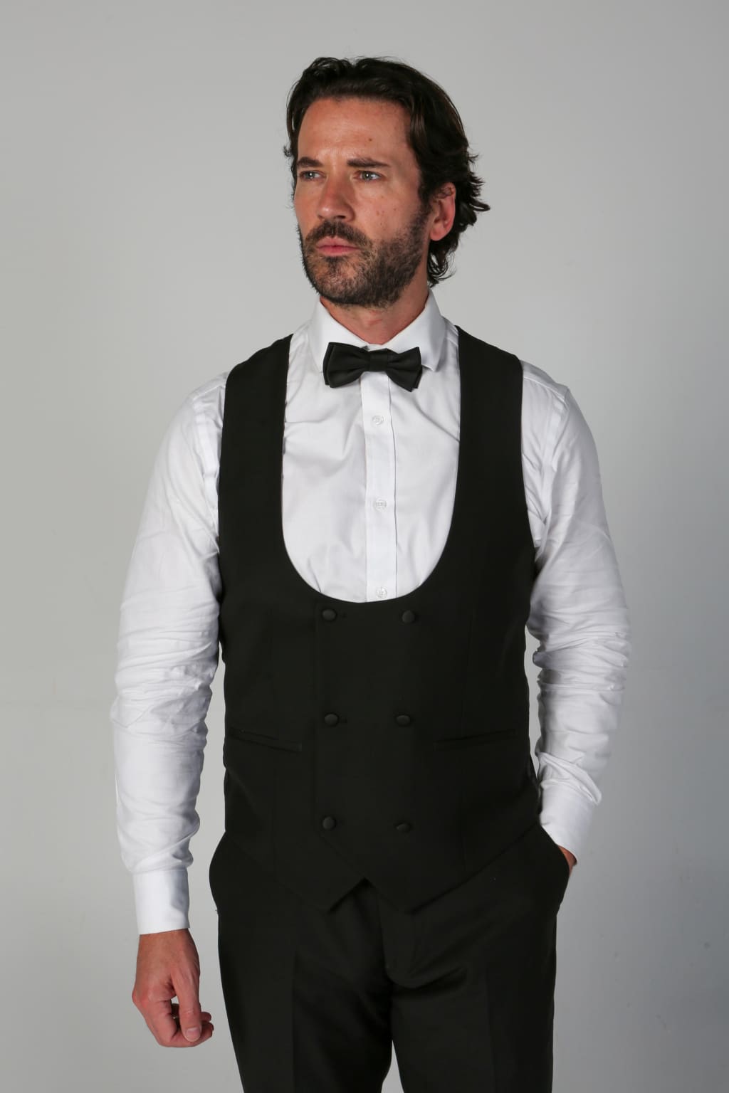 Ford Men's Black Double Breasted Waistcoat Vest - Formal Business Suit Jacket for Weddings, Office & Special Occasions