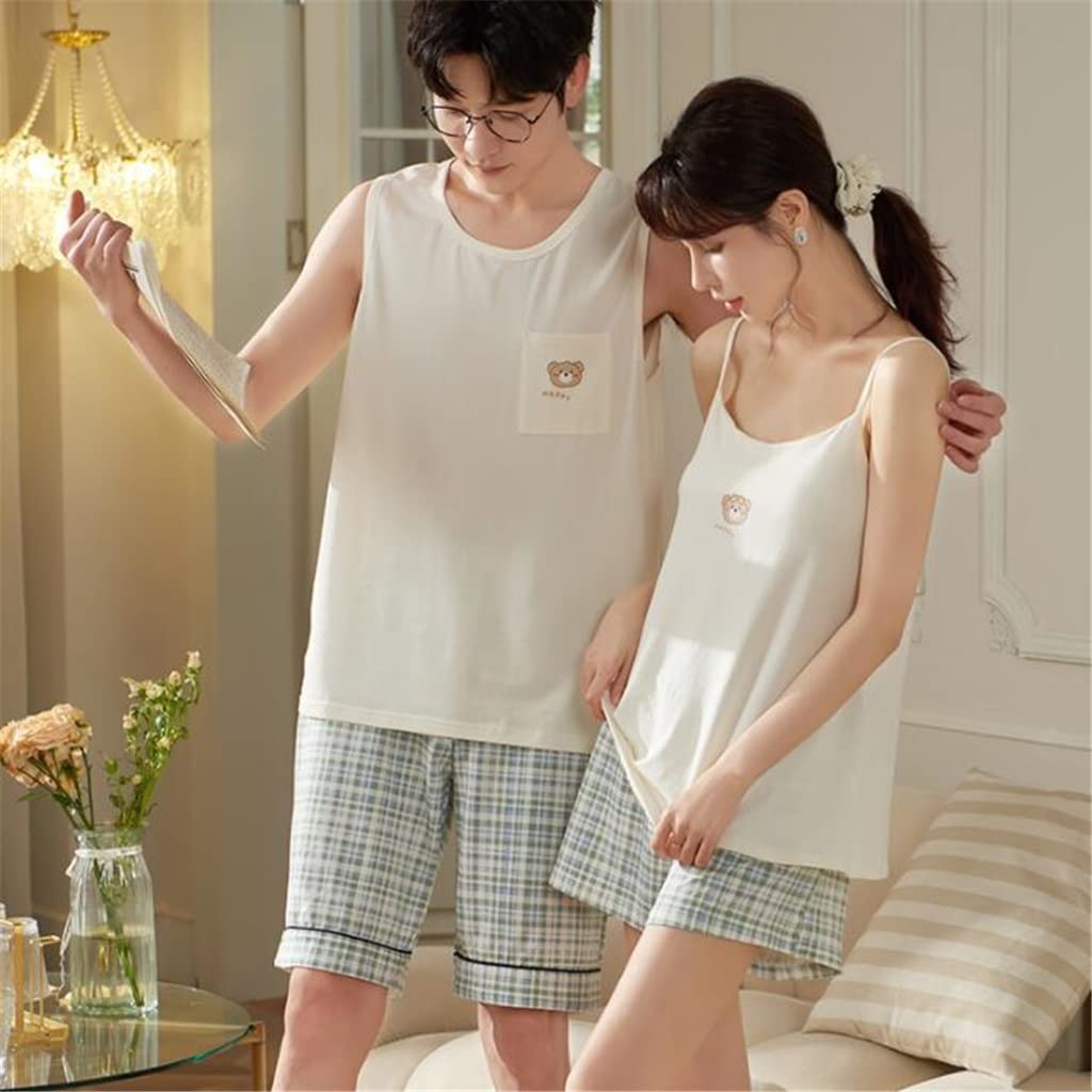 Cute Casual Couple Pajama Set - Summer Cotton Suspenders & Vest Shorts for Women & Men | XXL Homewear (Color A) - Perfect for Loungewear, Sleepwear & Romantic Date Nights at Home