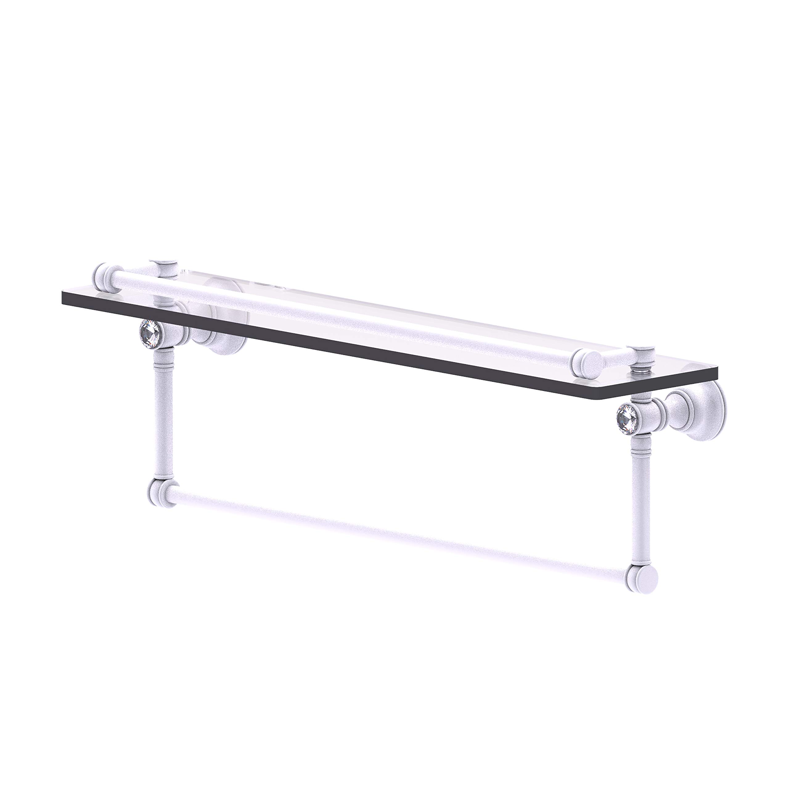 Allied Brass CC-1-22-TB-GAL Carolina Crystal Collection 22 Inch Bathroom Towel Bar with Glass Shelf in Matte White - Perfect for Modern Bathrooms & Powder Rooms