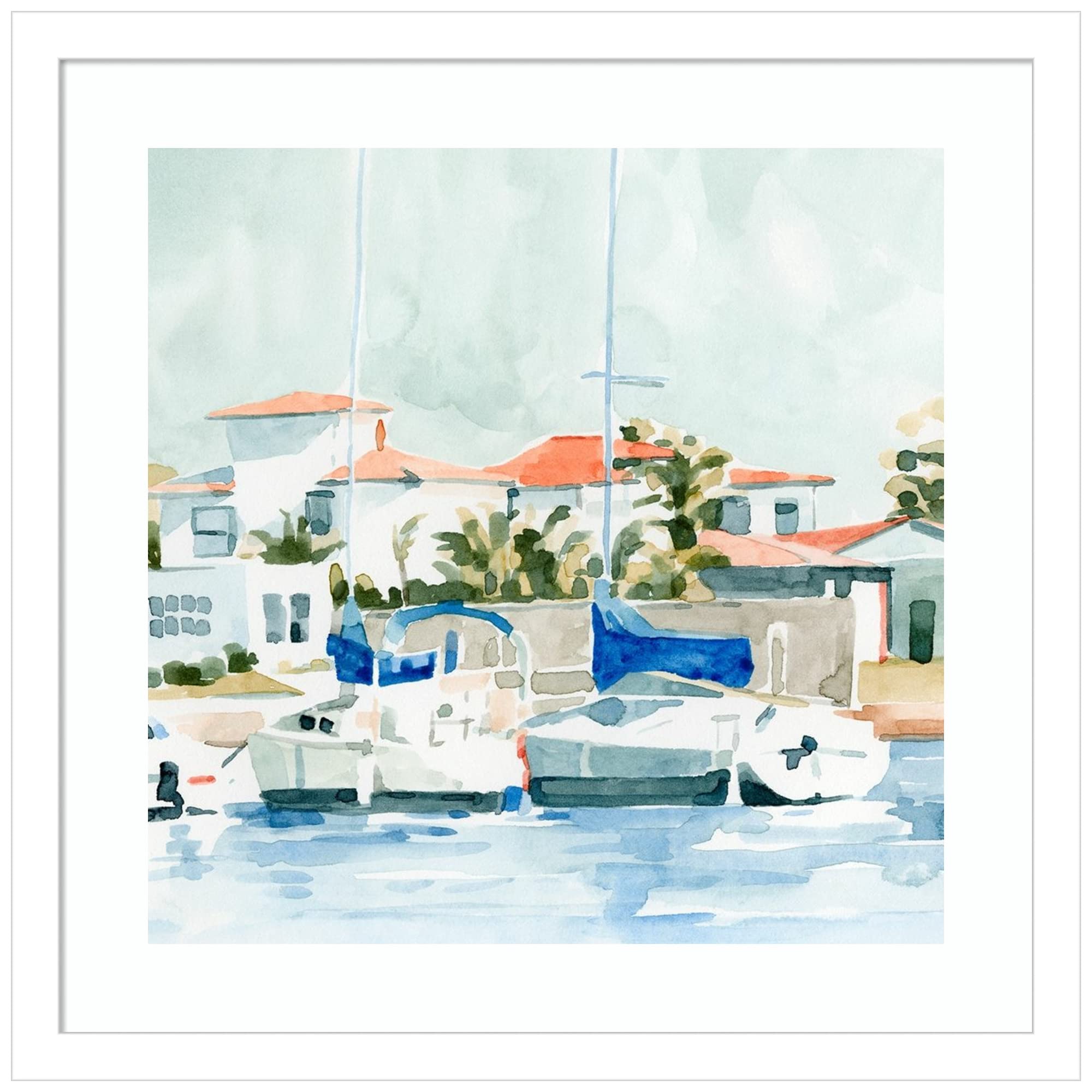 Emma Caroline Beach Town Summer II Wall Art Print - 17x17 Inch Wood Framed Coastal Decor for Living Room, Bedroom & Office | Svelte White Frame Home Decor