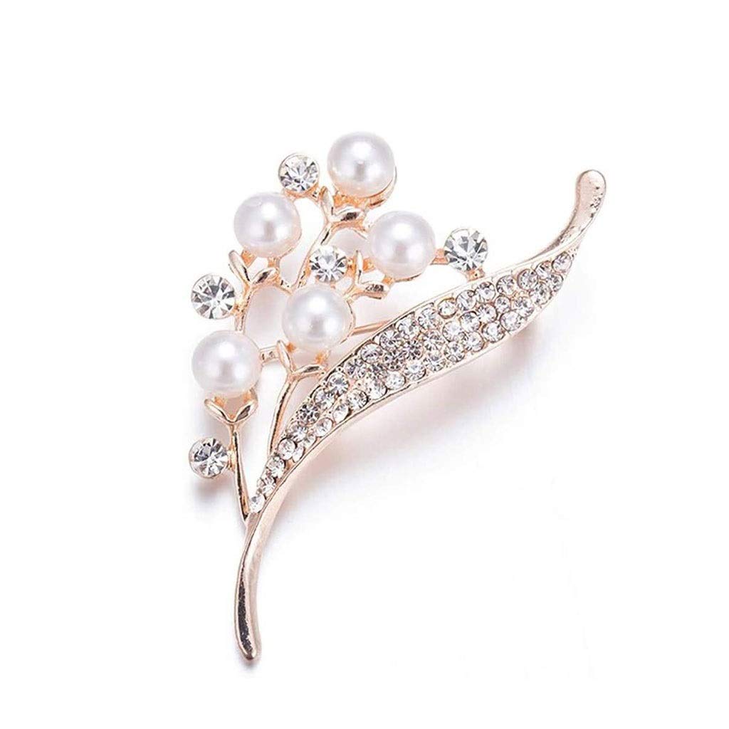 RENSLAT Elegant Crystal Rhinestone Flower Leaf Brooch Pin with Imitation Pearls - Fashion Accessory for Women's Clothing, Hats, Scarves - Perfect for Weddings, Parties & Everyday Wear