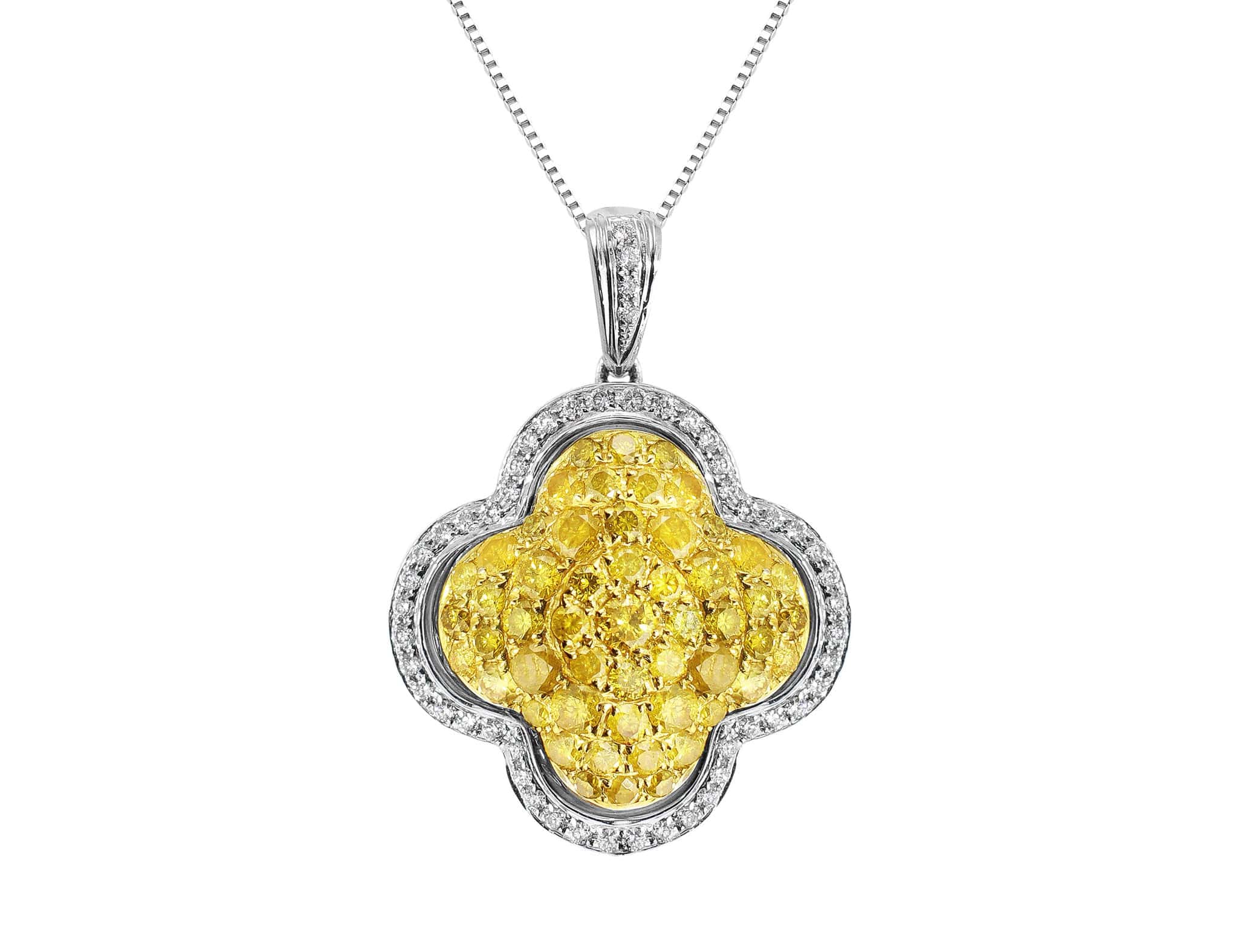 18K Gold Yellow & White Pave Diamond Quatrefoil Pendant Necklace - Elegant Jewelry Gift for Women, Perfect for Weddings, Anniversaries & Special Occasions