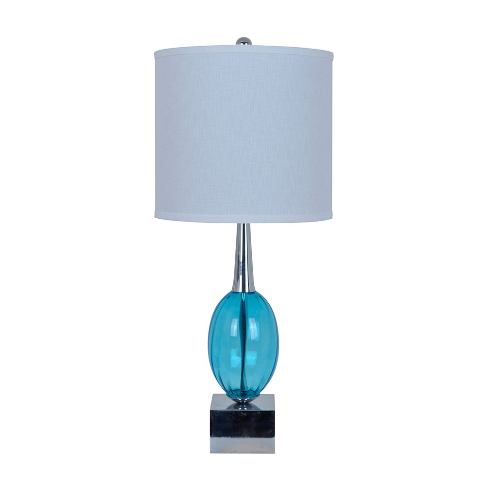Crestview Collection Oracle Glass and Chrome Table Lamp - Blue Modern Desk Lamp for Living Room, Bedroom, or Office Decor