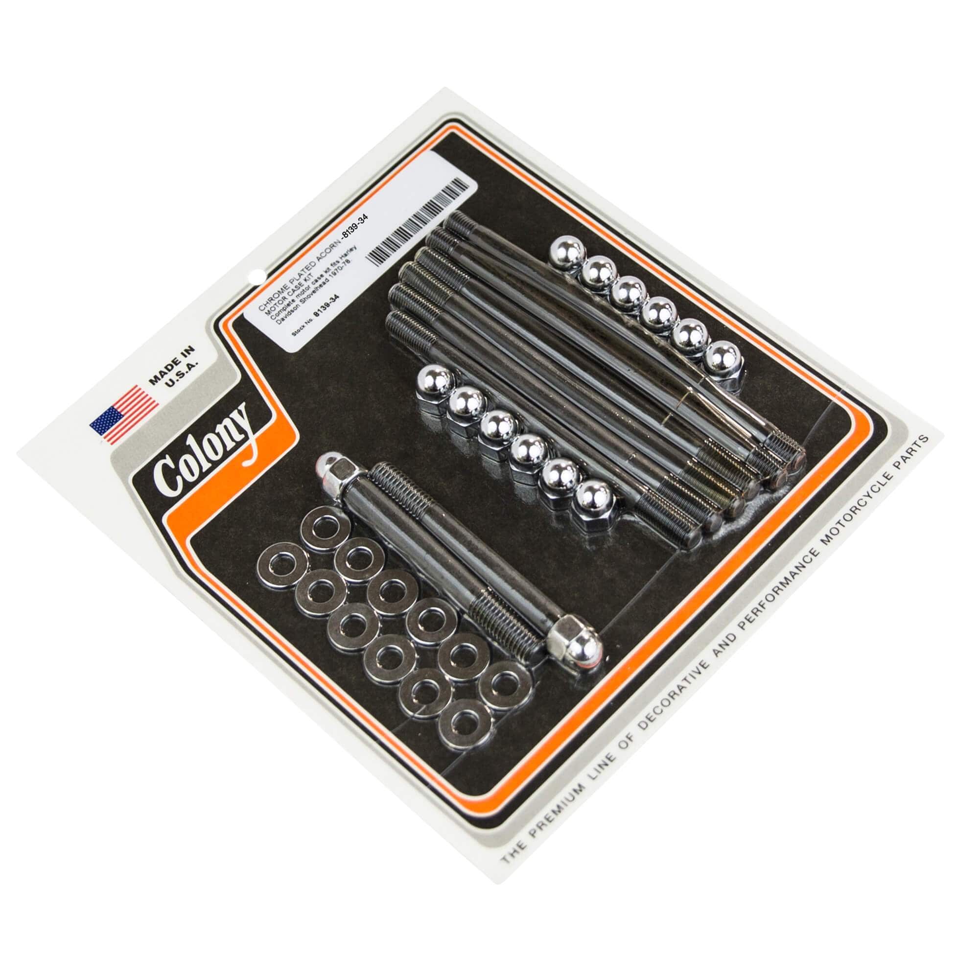 1970-1978 Harley Davidson Shovelhead 34 Motor Case Kit with Acorn Head - Chrome Plated Replacement Part for Engine Repair & Restoration Projects