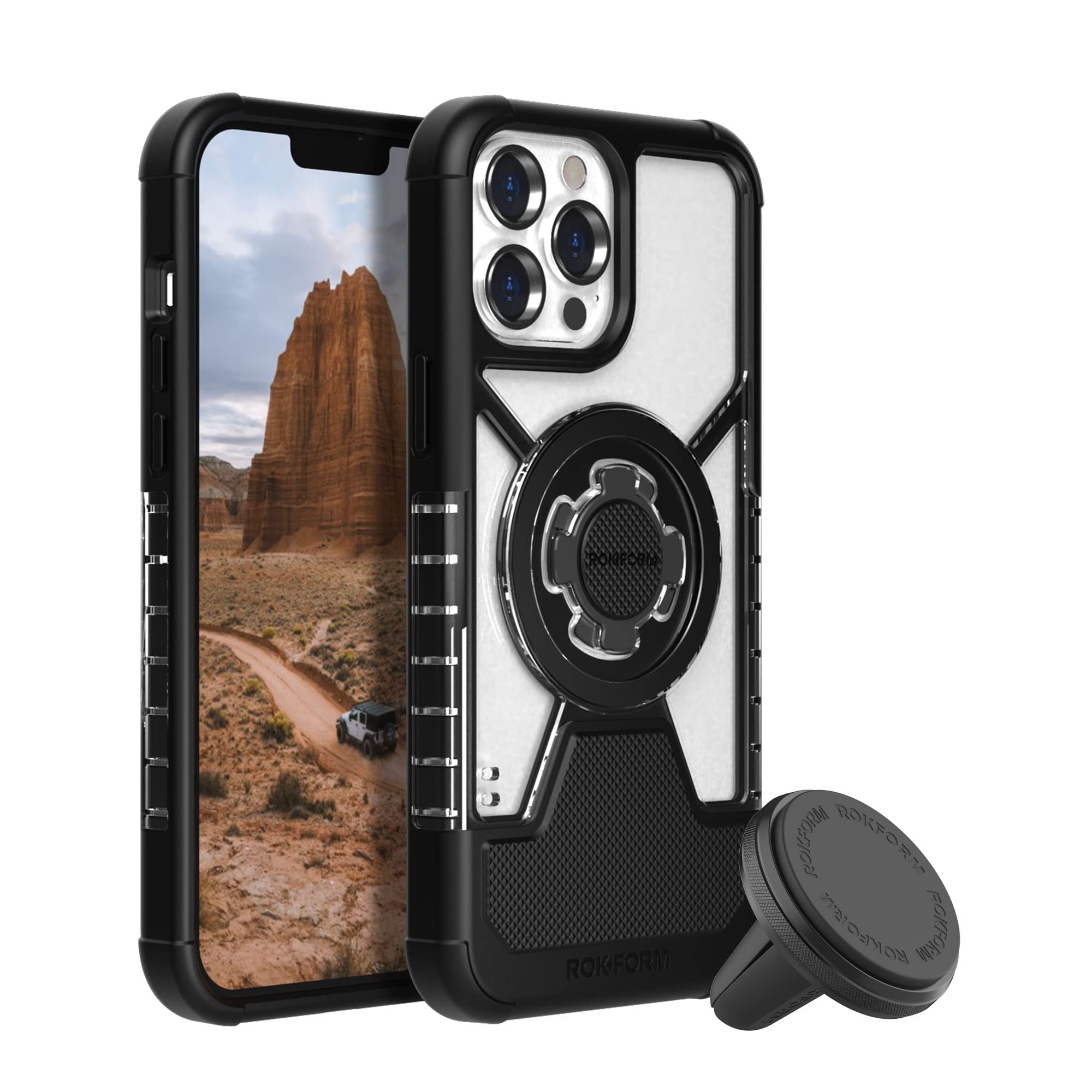 Rokform iPhone 13 Pro Max Crystal Case with Super Grip Car Mount - Durable Protection & Secure Vent Mount for Car, Truck, or Van - Perfect for Commuting, Road Trips, and Daily Driving