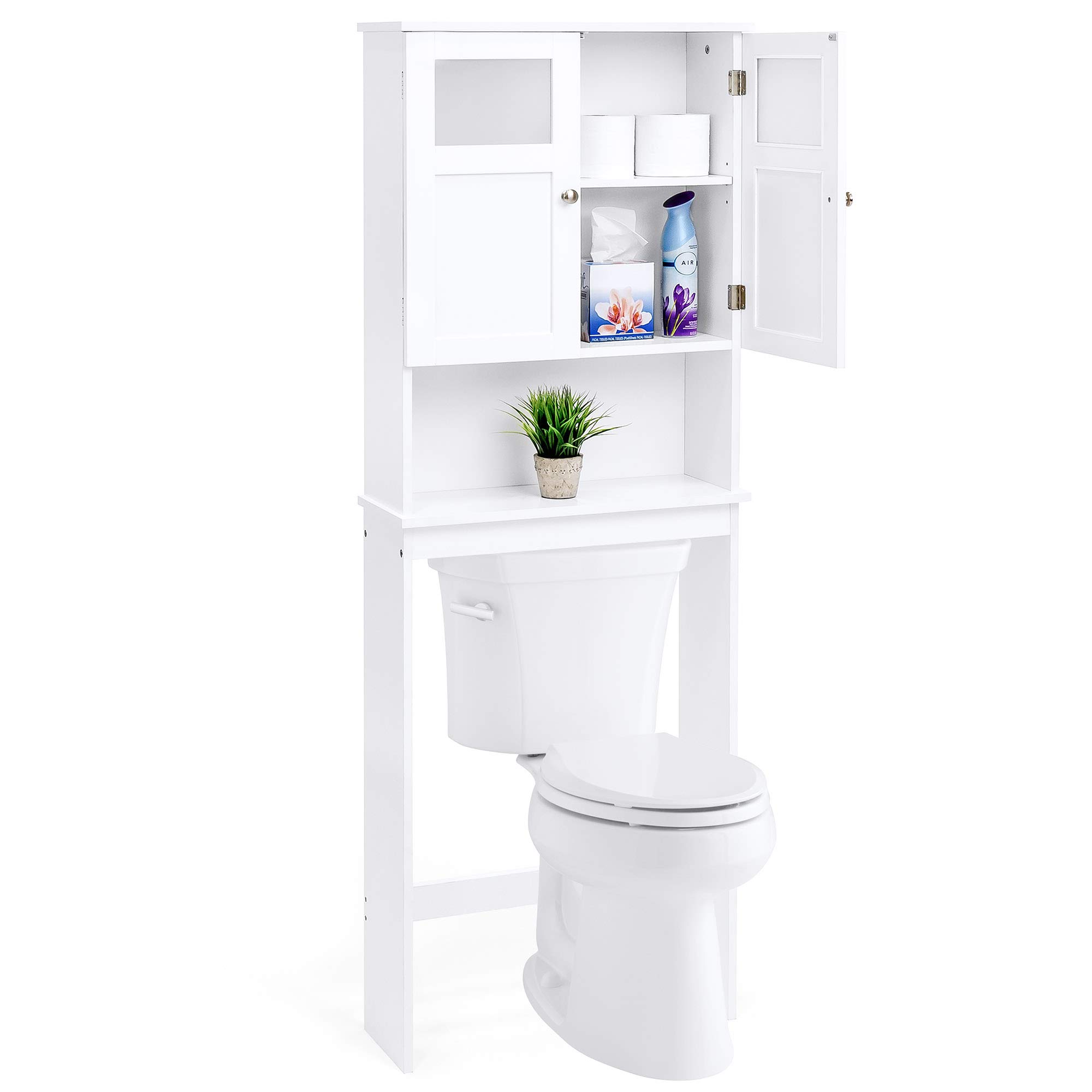 Best Over-The-Toilet Storage Cabinet - White Wooden Bathroom Shelf Organizer for Towels, Toiletries & Linens | Space-Saving Bathroom Storage Solution for Small Spaces
