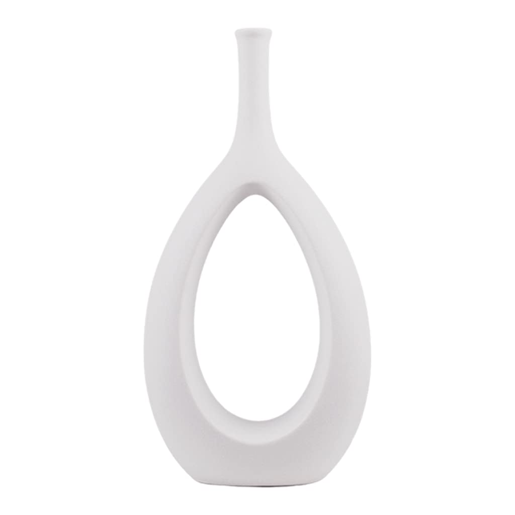 Nordic Geometric Ceramic Vase - White Hollow Decorative Vase for Flowers, Home, Office & Kitchen Decor | Perfect for Living Room Centerpiece, Wedding Decor & Gift Idea