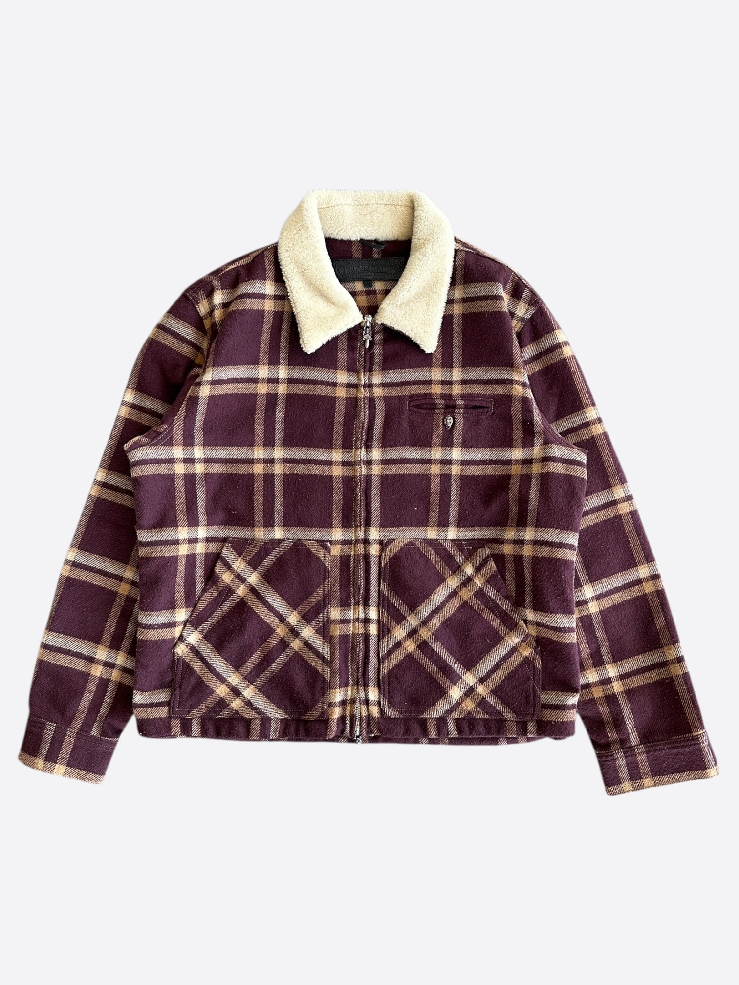 Chrome Hearts Black & Red Plaid Sherpa Jacket for Men & Women - Warm Fleece Lined Winter Coat for Outdoor Activities & Streetwear Fashion