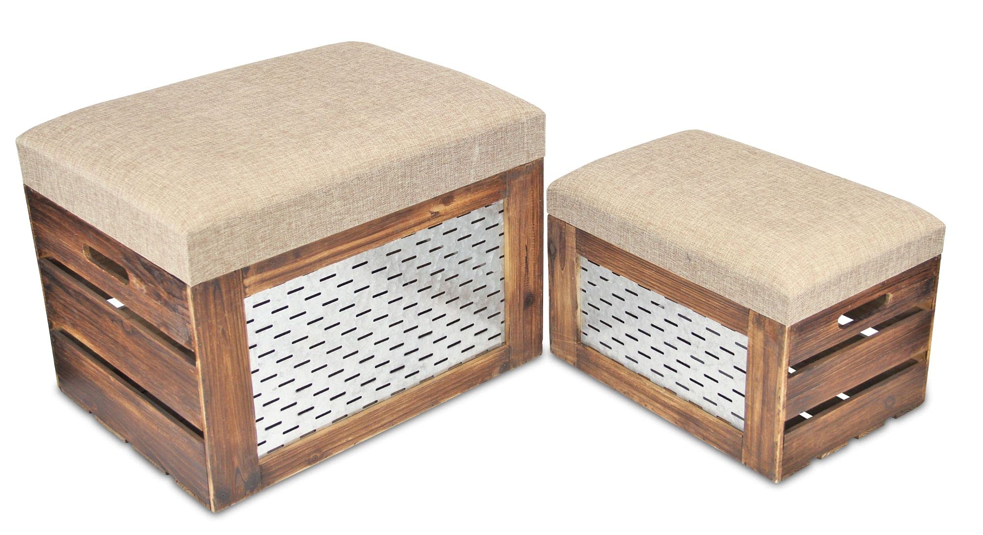 Modern 2-Piece Brown & Beige Upholstered Storage Bench Set with Wood Frame & Hidden Compartment (21.25