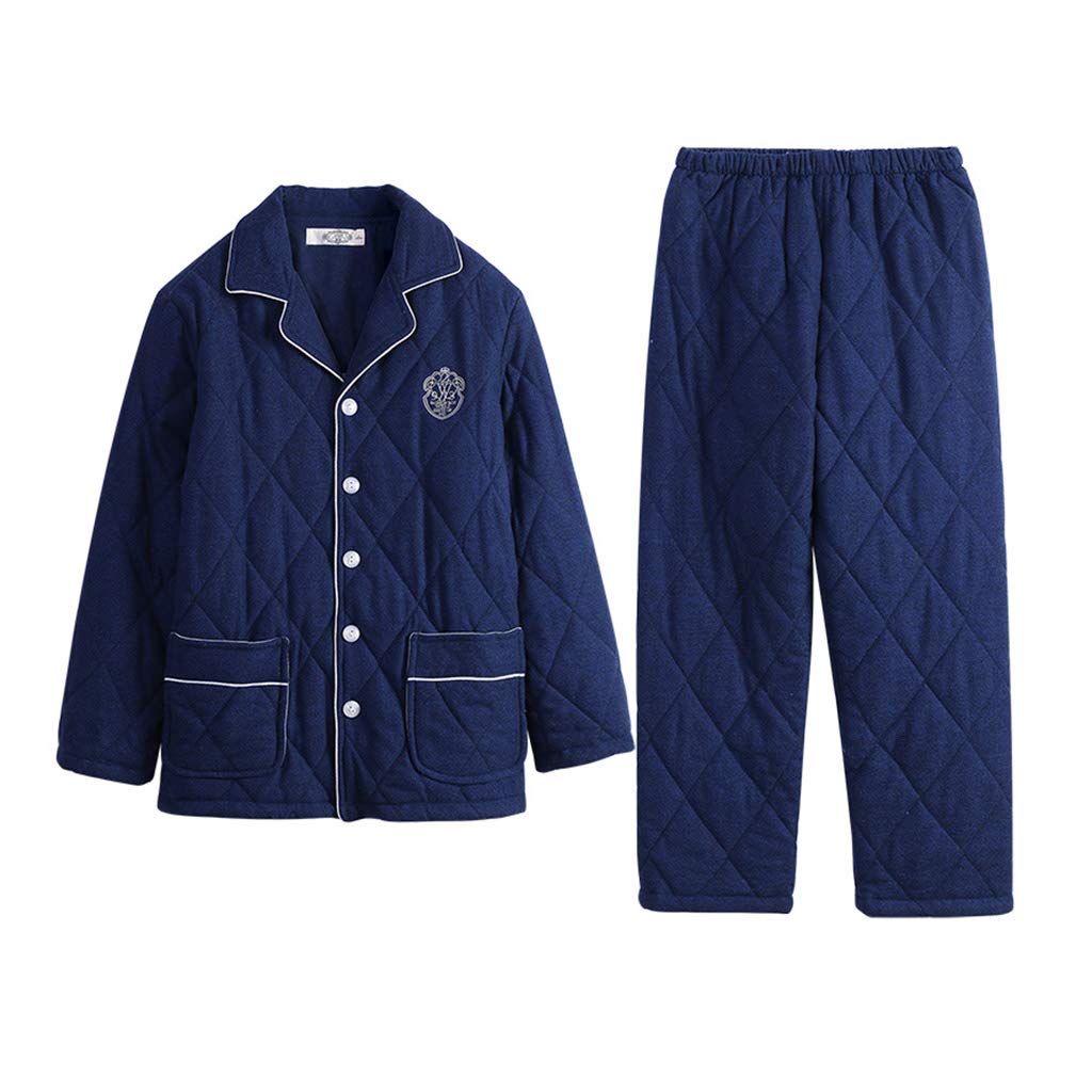 Xing Hua Shop Men's Winter Warm Pajama Set - Thick Fleece Long Sleeve Sleepwear for Home & Lounge (Blue, XXXL/185CM) - Perfect for Cold Nights & Cozy Indoor Relaxation