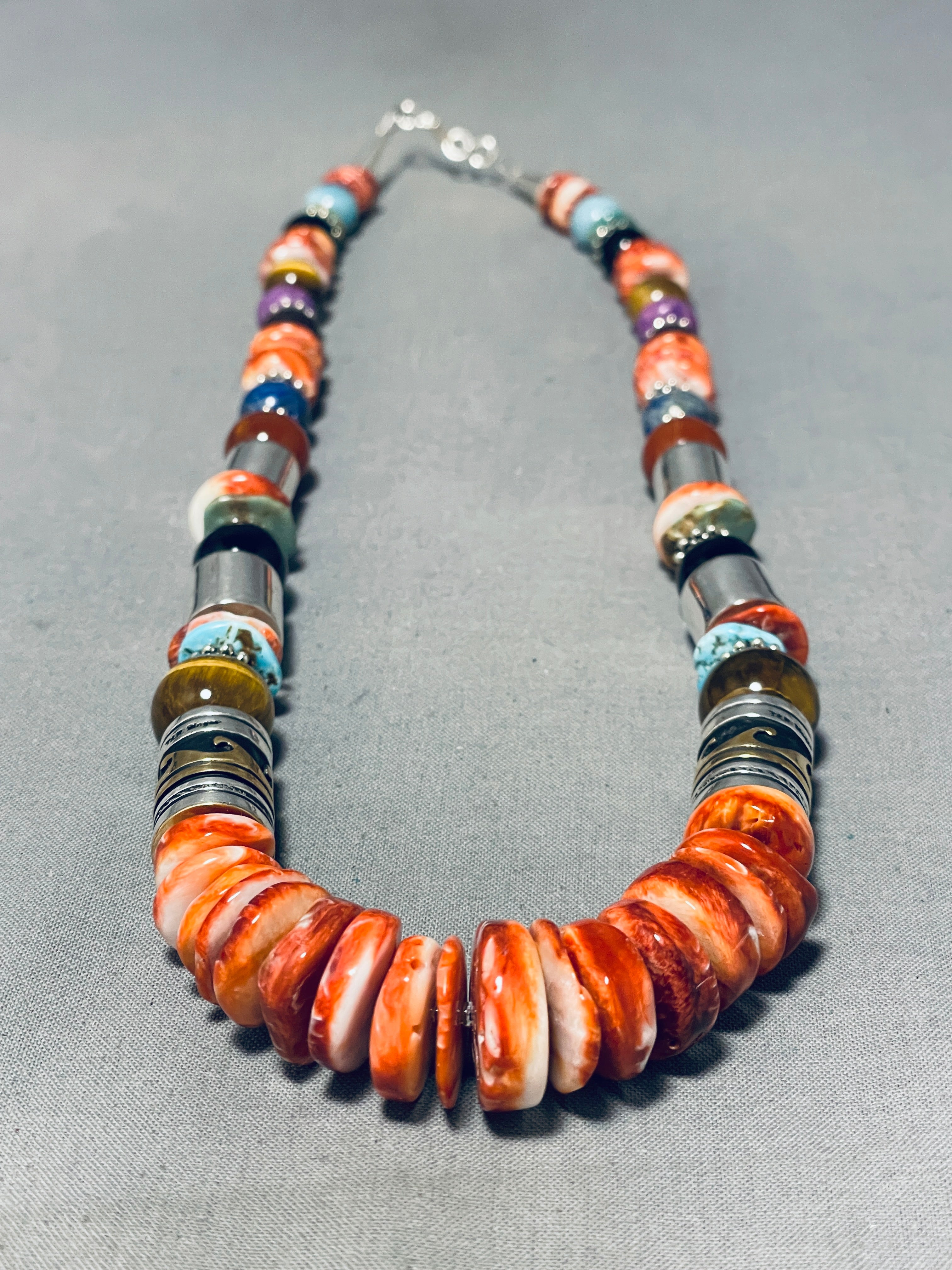 Authentic Native American Navajo Rose Singer Spiny Oyster Sterling Silver Necklace | Handcrafted Jewelry for Women | Perfect for Boho Fashion, Weddings & Special Occasions