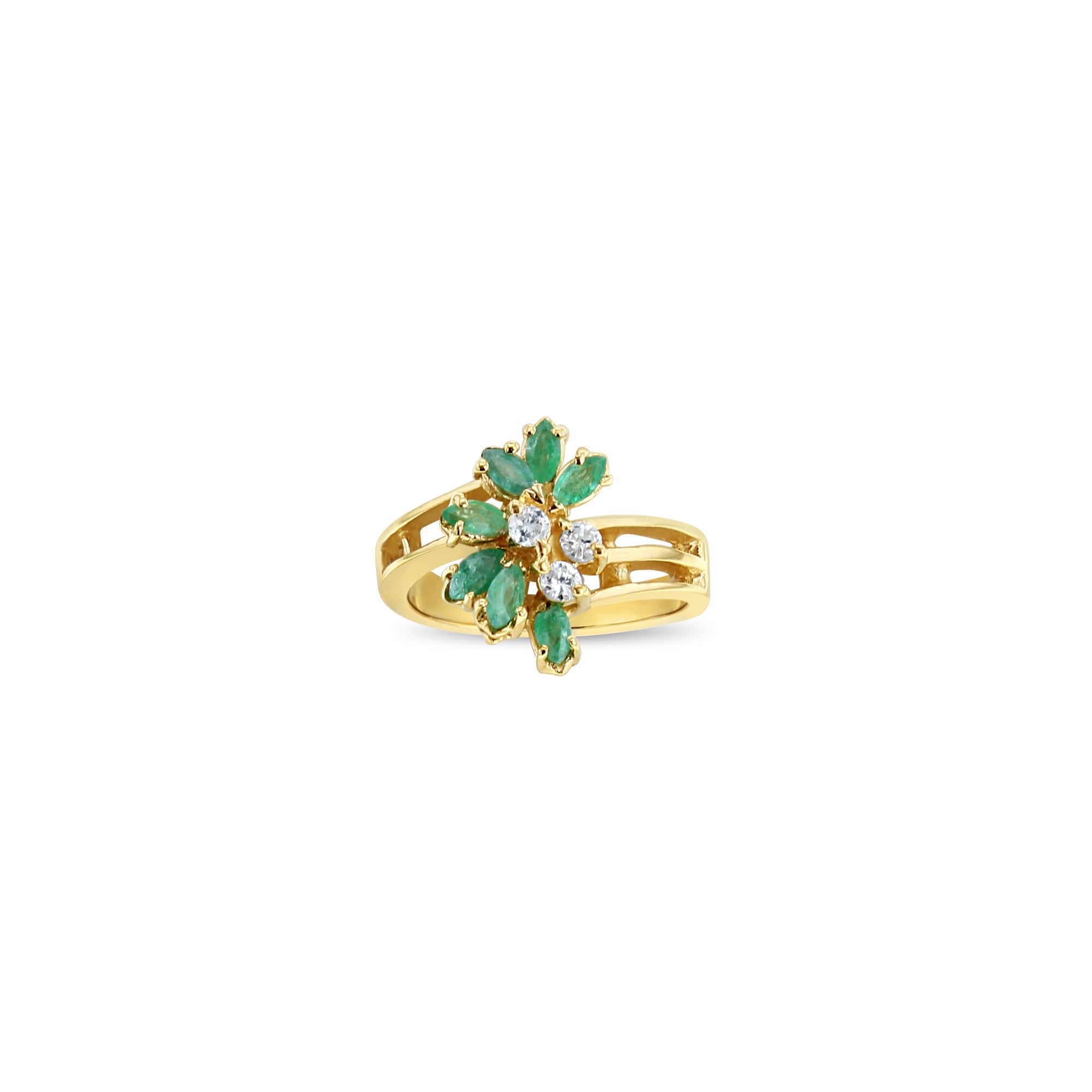 1.00cttw Emerald & Diamond Cocktail Ring in 14k Yellow Gold - Elegant Evening Wear & Special Occasion Jewelry
