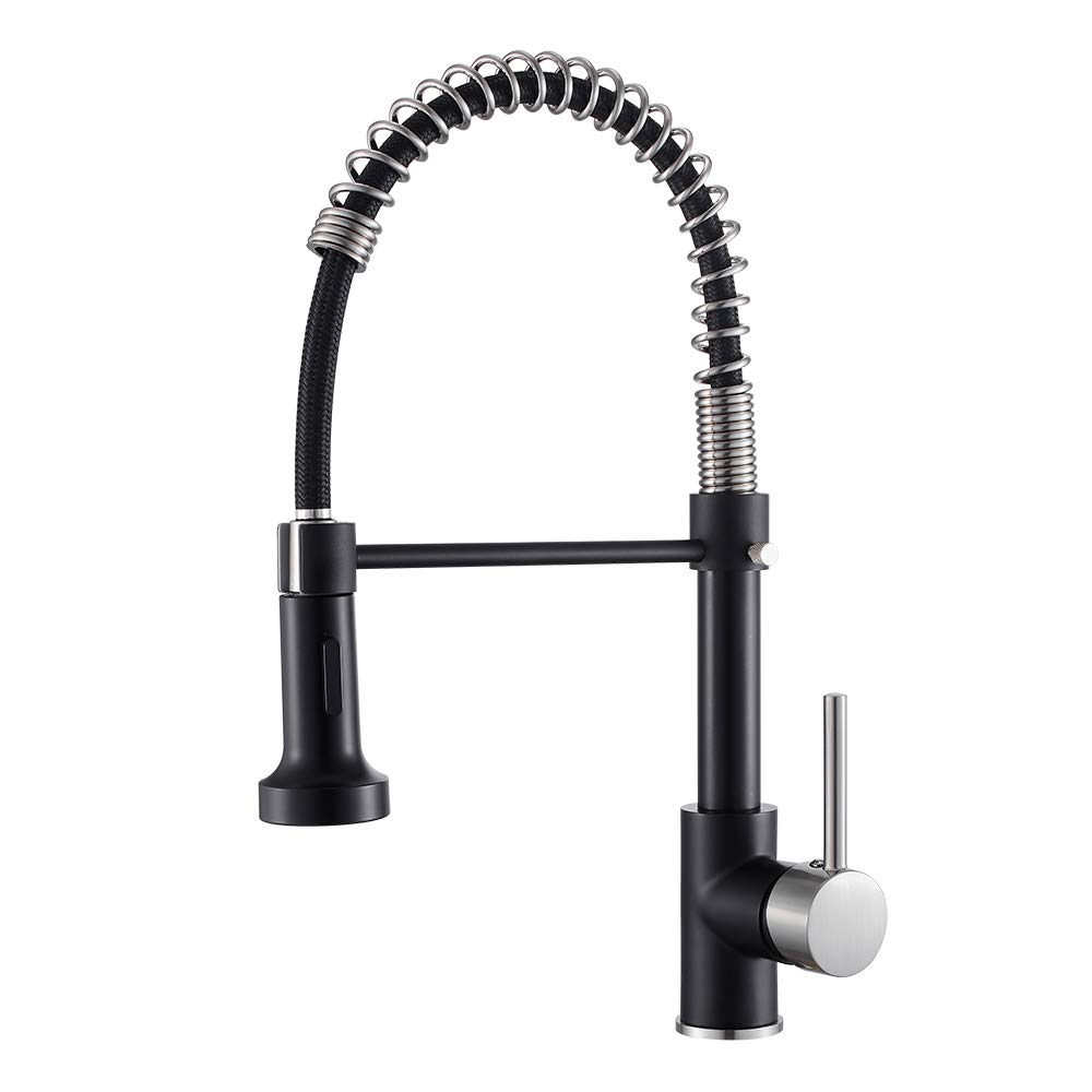 OWOFAN Low Lead Modern Single Handle Pull Down Sprayer Spring Kitchen Faucet, Brass Black & Brushed Nickel Sink Faucet for Stylish and Functional Kitchen Upgrades