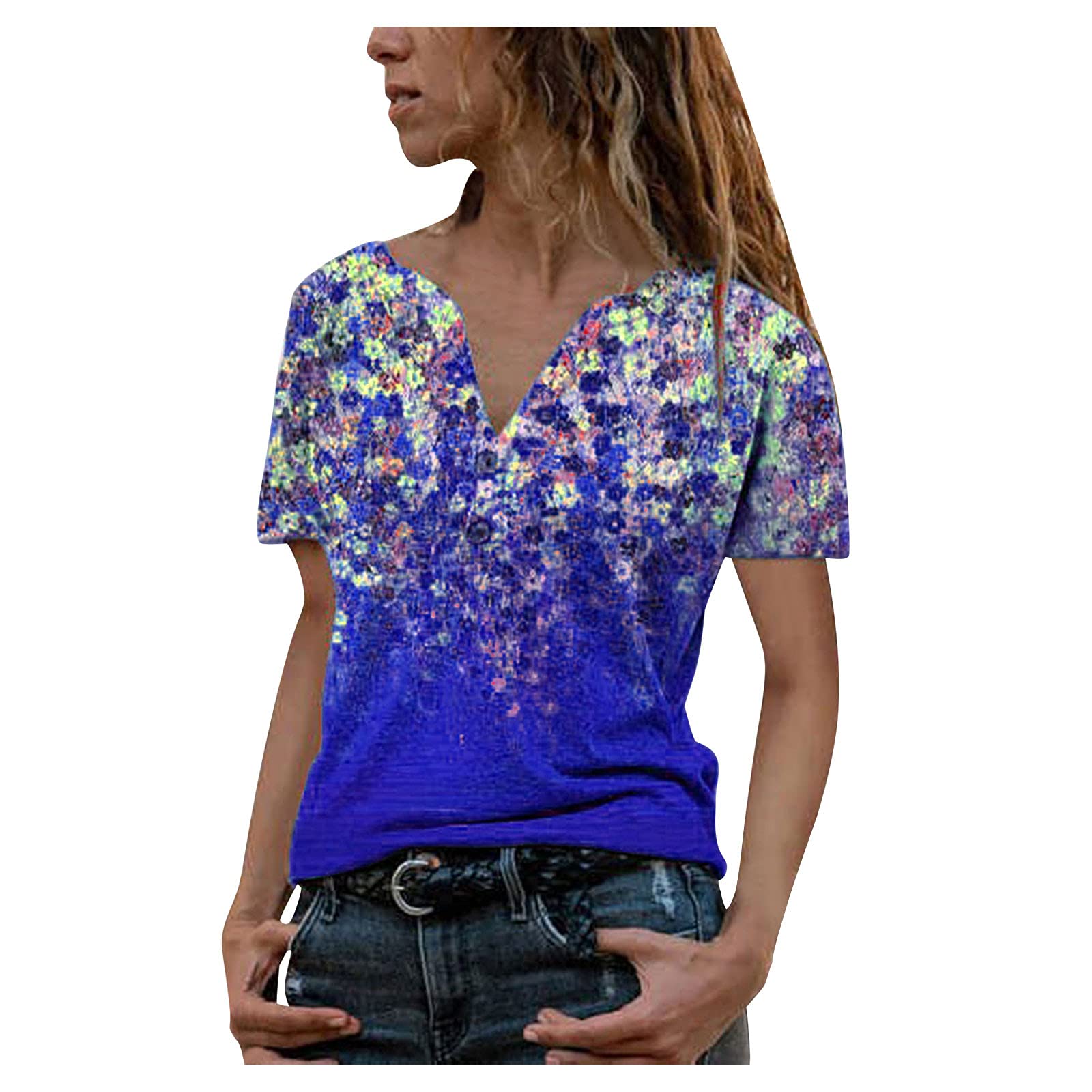 Sexy Women's Tops - Round Neck Petal Sleeve Twist Front Summer T-Shirts for Women, Plus Size Casual Blouses | Perfect for Beach Outings, Date Nights & Summer Vacations
