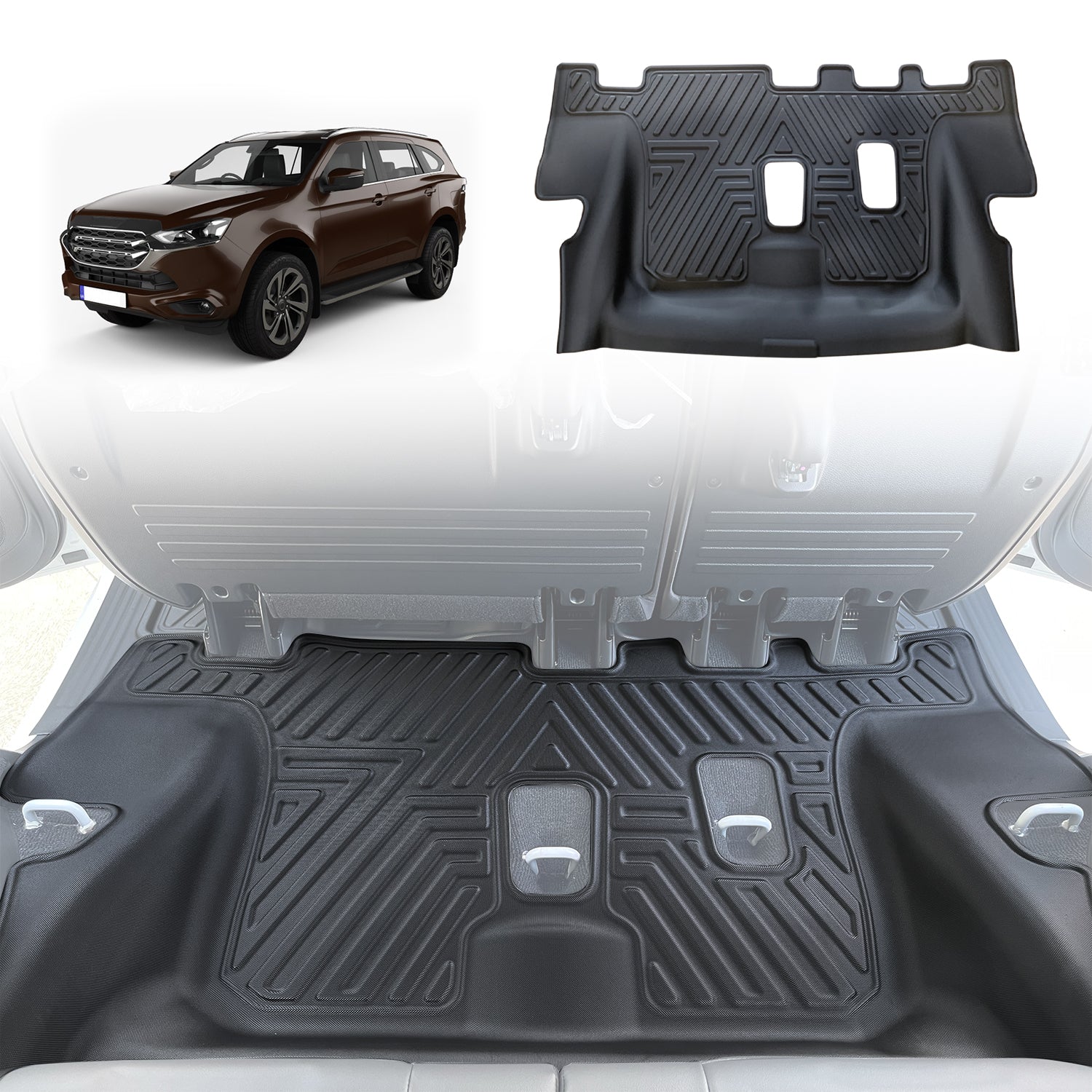 Premium All-Weather Floor Mats for ISUZU MU-X 2021-2023 - Custom Fit Third Row Seat Liners - Waterproof & Durable Car Accessories for Off-Road, Camping & Family Trips