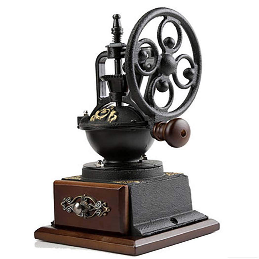 DPPAN Manual Coffee Grinder - Antique Iron Burr with Adjustable Wooden Drawer - Retro Hand Crank Coffee Mill for Espresso, French Press & Pour Over - Perfect for Home, Office & Camping Use