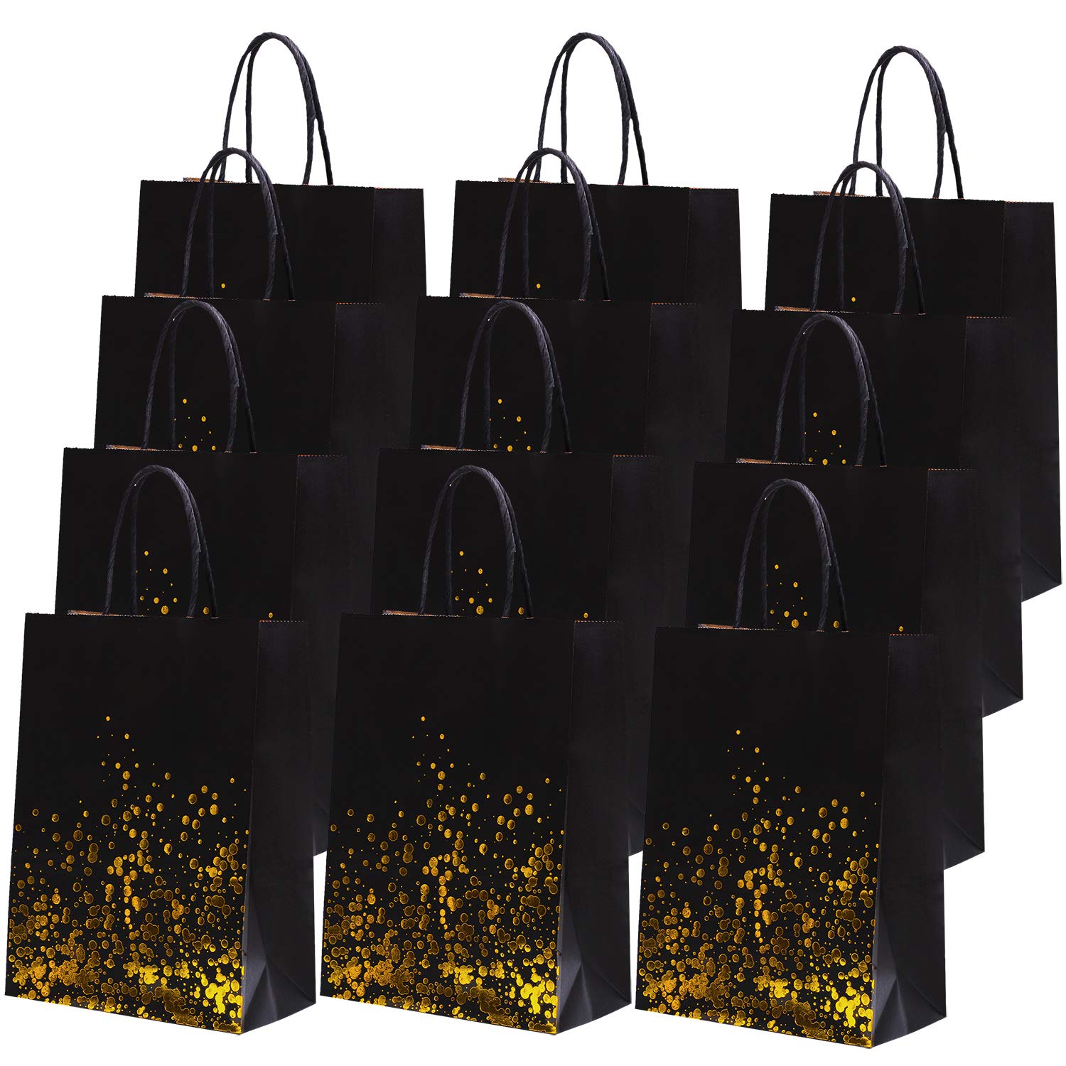 30 Pack Gold & Black Polka Dot Kraft Paper Gift Bags with Handles - Elegant Party Favors for Weddings, Birthdays, Baby Showers & Bridal Showers