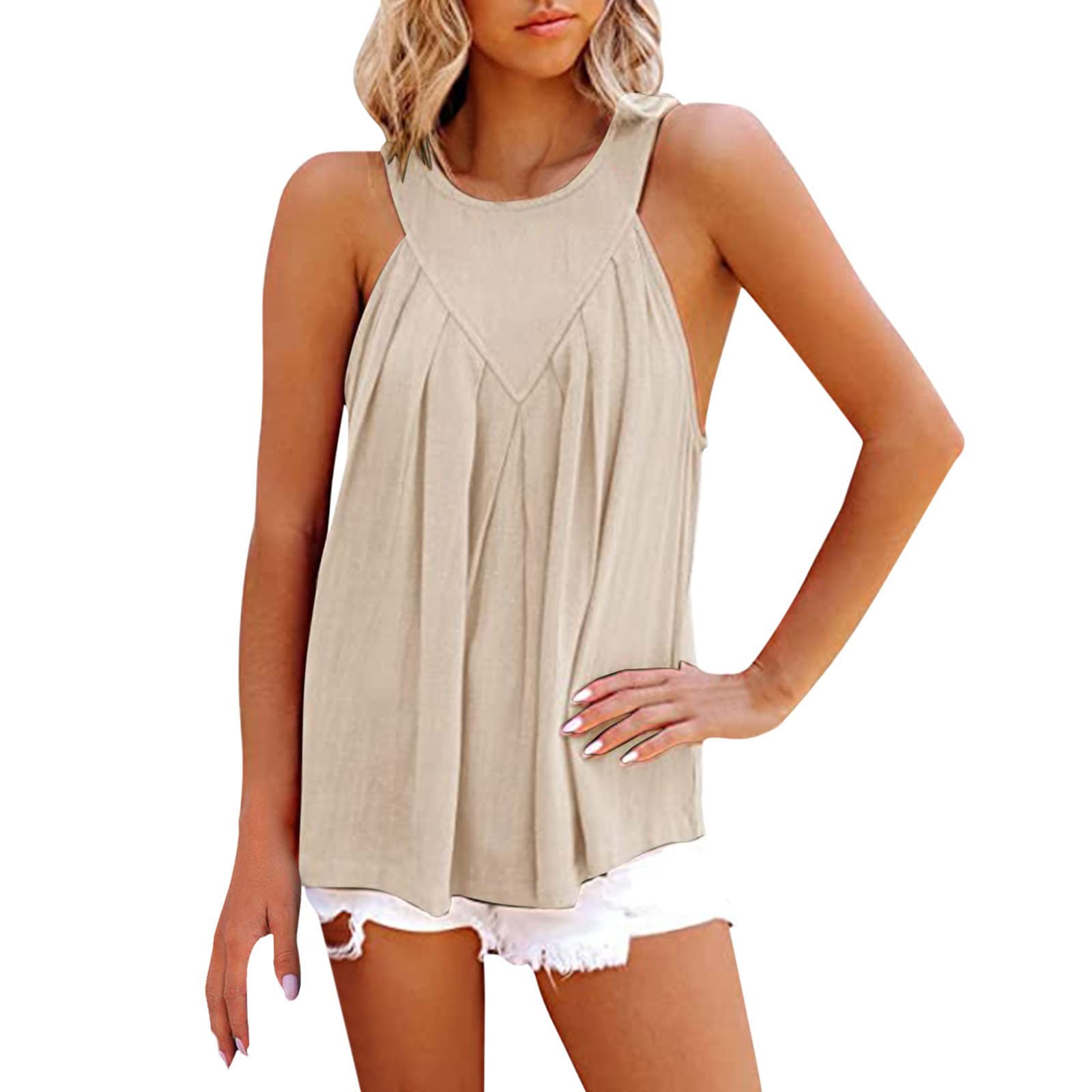 Women's Sleeveless Pleated Flowy Tank Tops - Summer Casual Halter Neck Blouses for Beach, Vacation & Everyday Wear