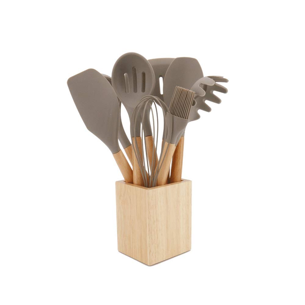 Premium Beech Wood & Silicone Kitchen Utensil Set - 5-Piece Heat-Resistant Cooking Tools with Ergonomic Wooden Handles (Spatula, Spoon, Turner) - Perfect for Non-Stick Pans, Baking & Everyday Cooking