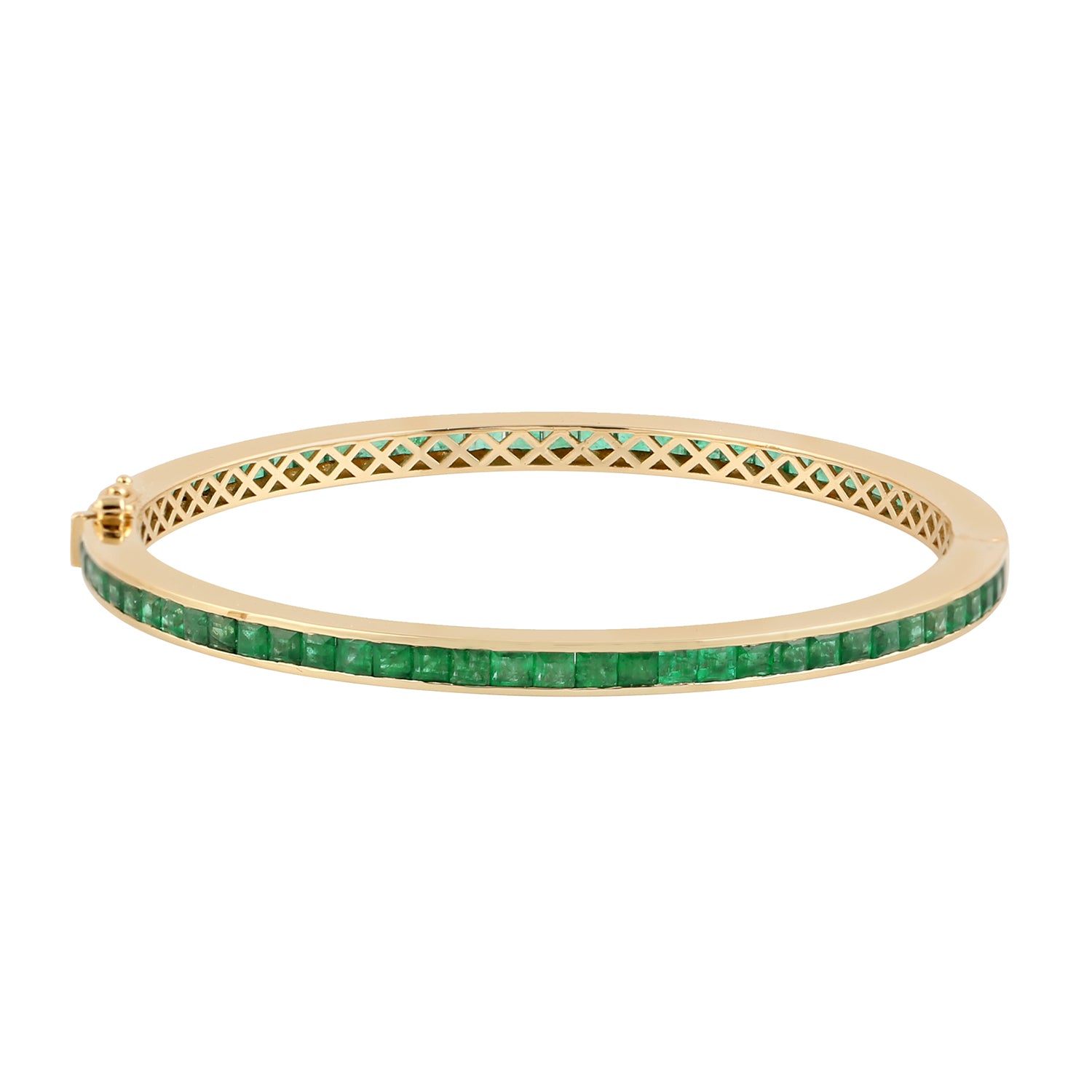 18K Yellow Gold Channel Set Emerald Bangle Bracelet for Women - Elegant Jewelry Gift for Her, Perfect for Weddings, Anniversaries & Special Occasions