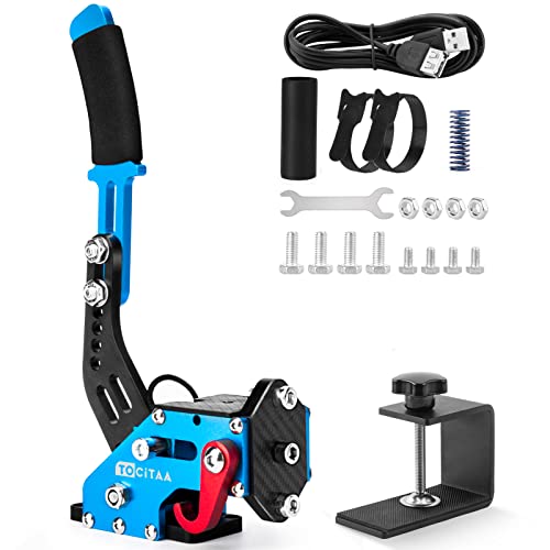 64 Bit USB Handbrake for PC Racing Simulator - Hall Sensor, Adjustable Clamp & 2m Cable - Compatible with Logitech G25/G27/G29/G920/G923 & Thrustmaster T500/T300 - Perfect for Drifting, Rally & Sim Racing Games (Blue)